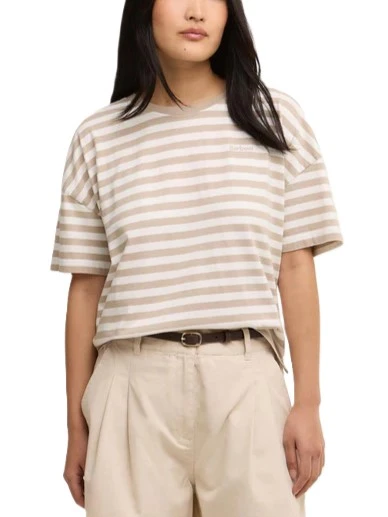 T-SHIRT MANICA CORTA IN COTONE CON MOTIVO A RIGHE E LGOO BARBOUR DONNA BEIGE