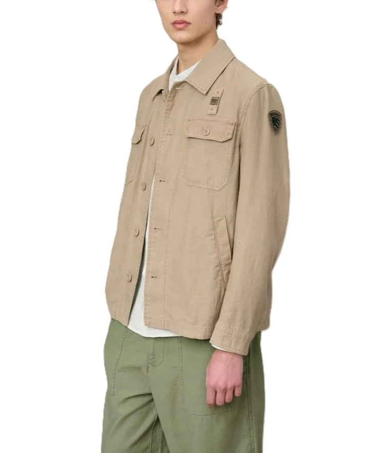 GIACCA CORTA CON COLLETTO A CAMICIA E TASCHE FRONTALI UOMO BEIGE