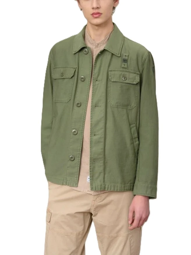 GIACCA CORTA CON COLLETTO A CAMICIA E TASCHE FRONTALI UOMO VERDE