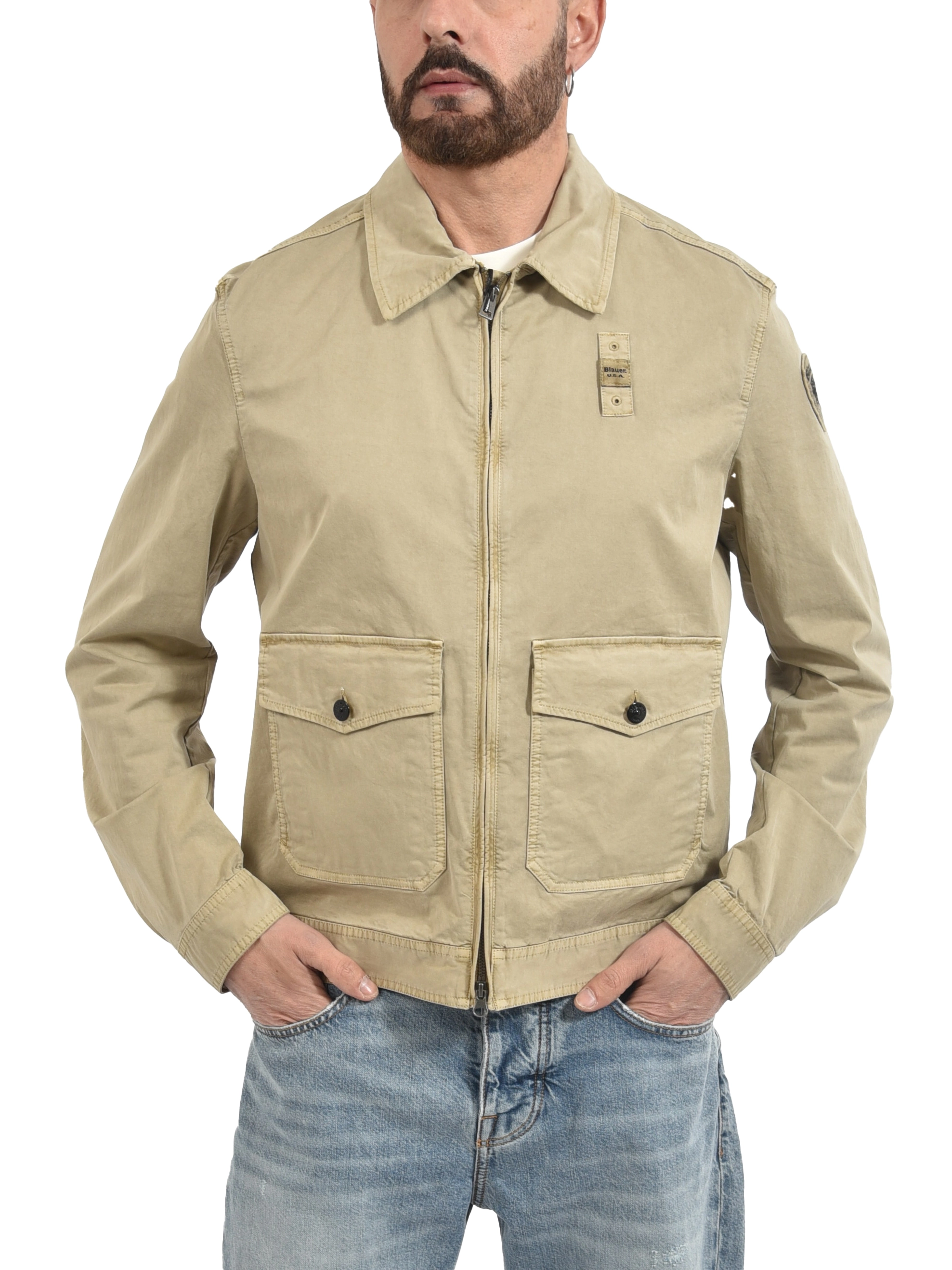 GIACCA CORTA SFODERATA CON CHIUSURA A ZIP UOMO BEIGE