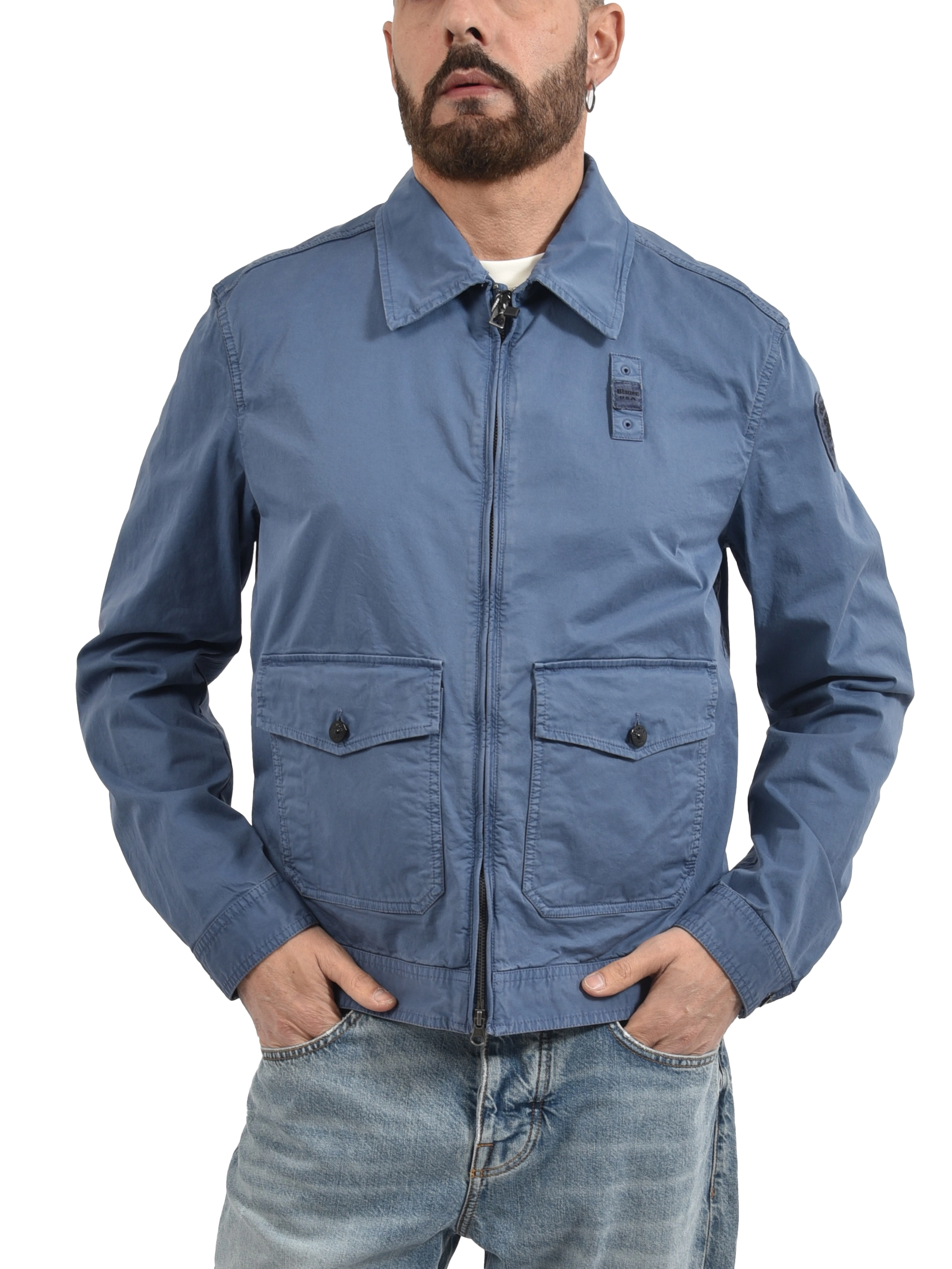 GIACCA CORTA SFODERATA CON CHIUSURA A ZIP UOMO BLU