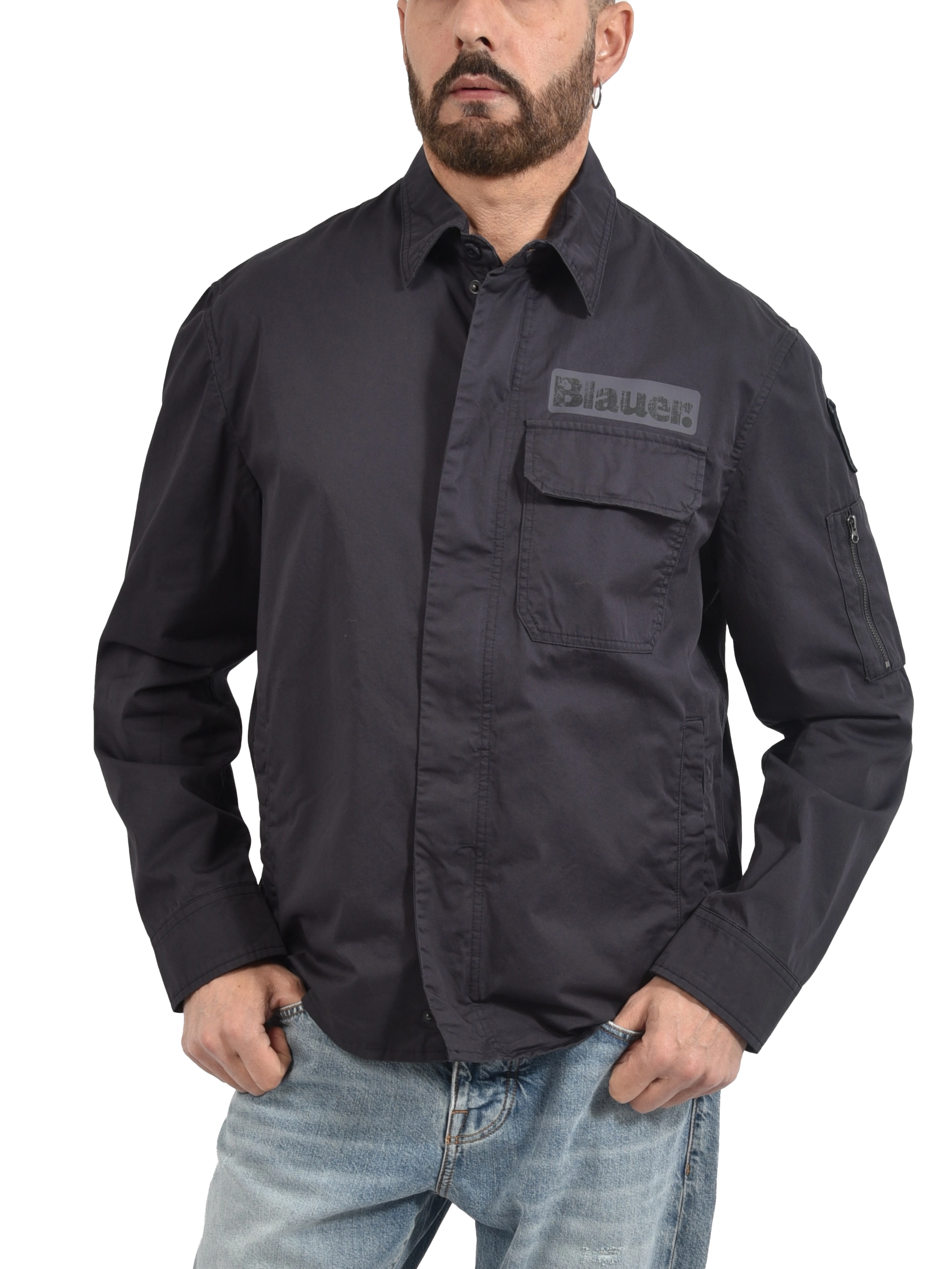 GIACCA MULTITASCHE CON ZIP E BOTTONI UOMO BLU