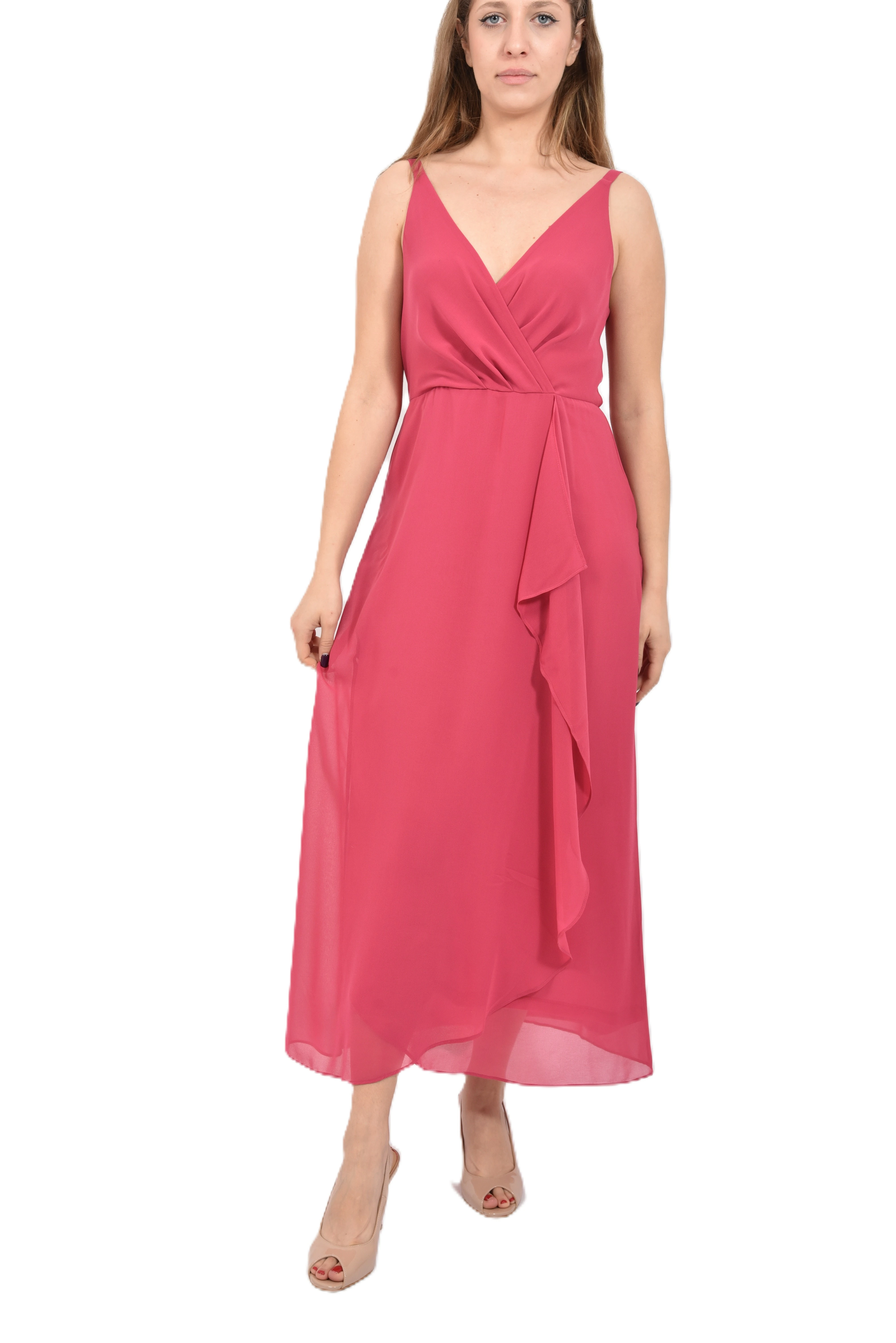 VESTITO LUNGO CON CORPINO CON INCROCIO FRONTALE DONNA FUCSIA