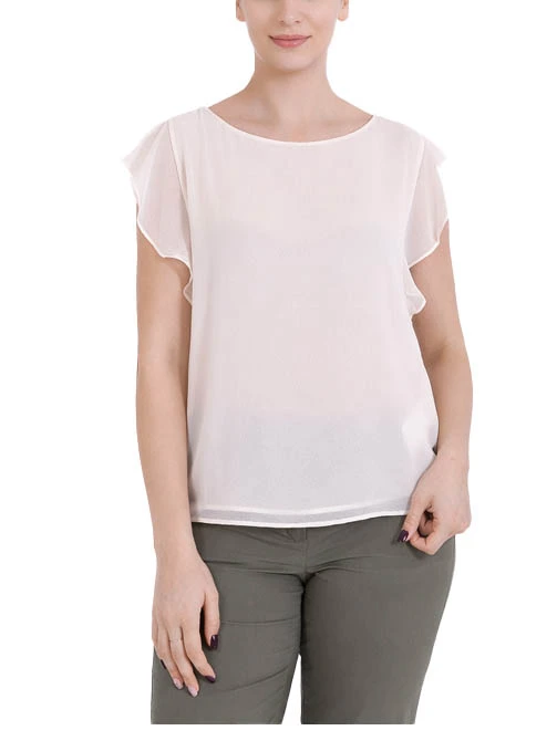 BLUSA CON MANICHE A VOLANT DONNA BEIGE