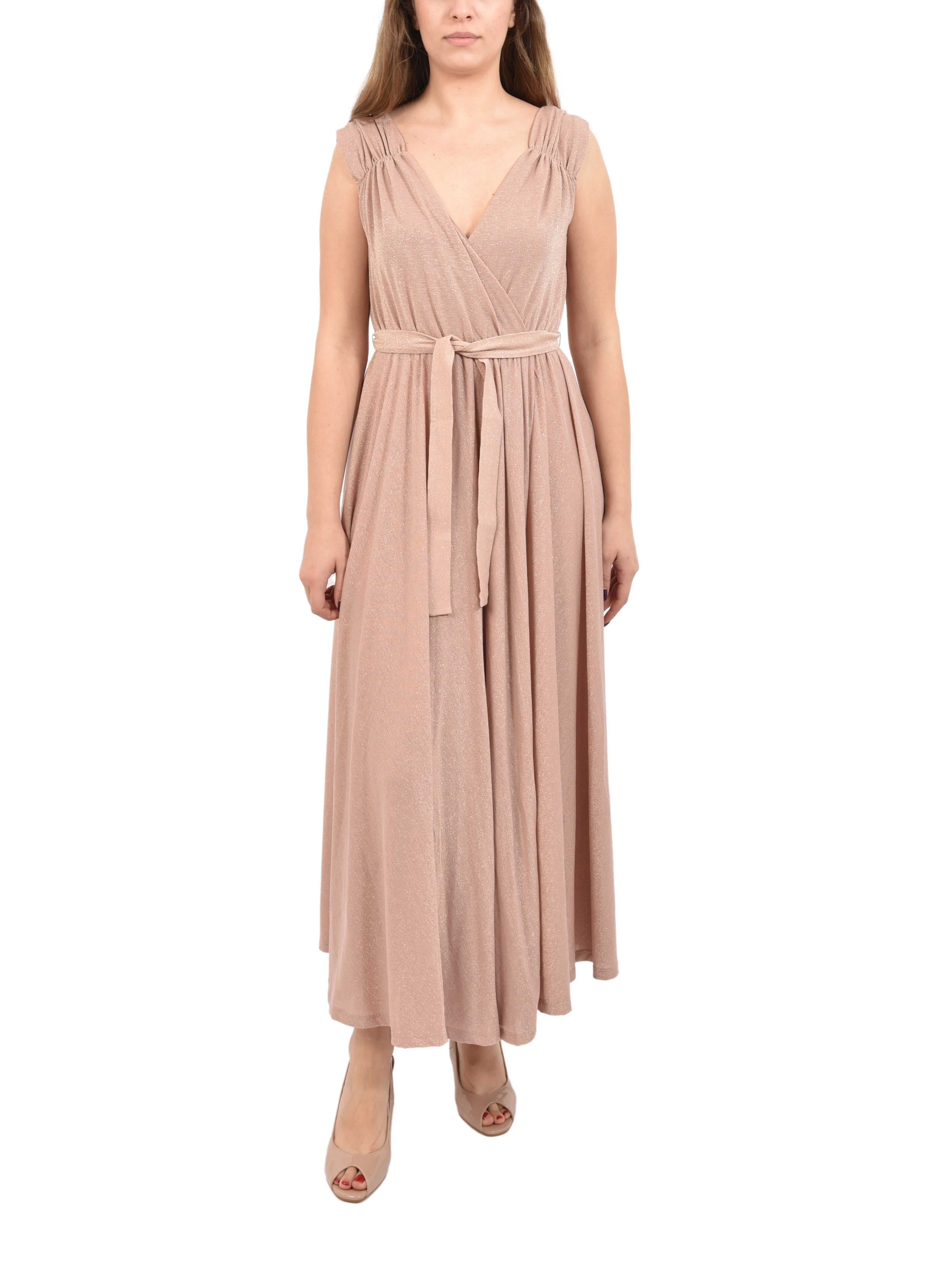 VESTITO CORTO  CON CARRE' POSTERIORE E BALZE IN JERSEY DONNA ROSA