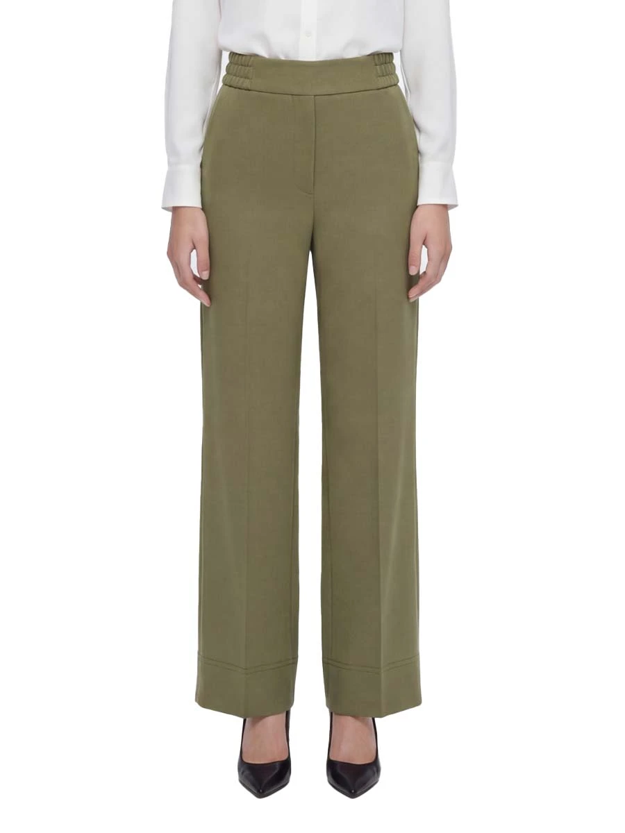 PANTALONI CHINO  CON INSERTO ELASTICO IN VISCOSA E ORLO ALTO DONNA VERDE