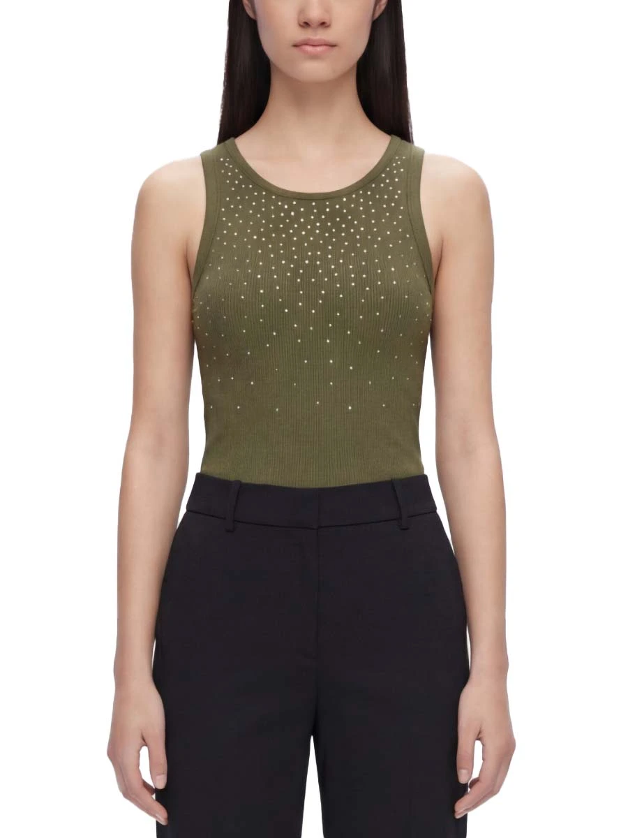 TOP SMANICATO CON APPLICATI DONNA VERDE