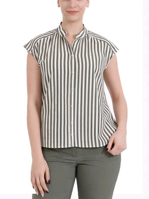 CAMICIA MANICA CORTA  CON COLLO ALLA COREANA DONNA VERDE
