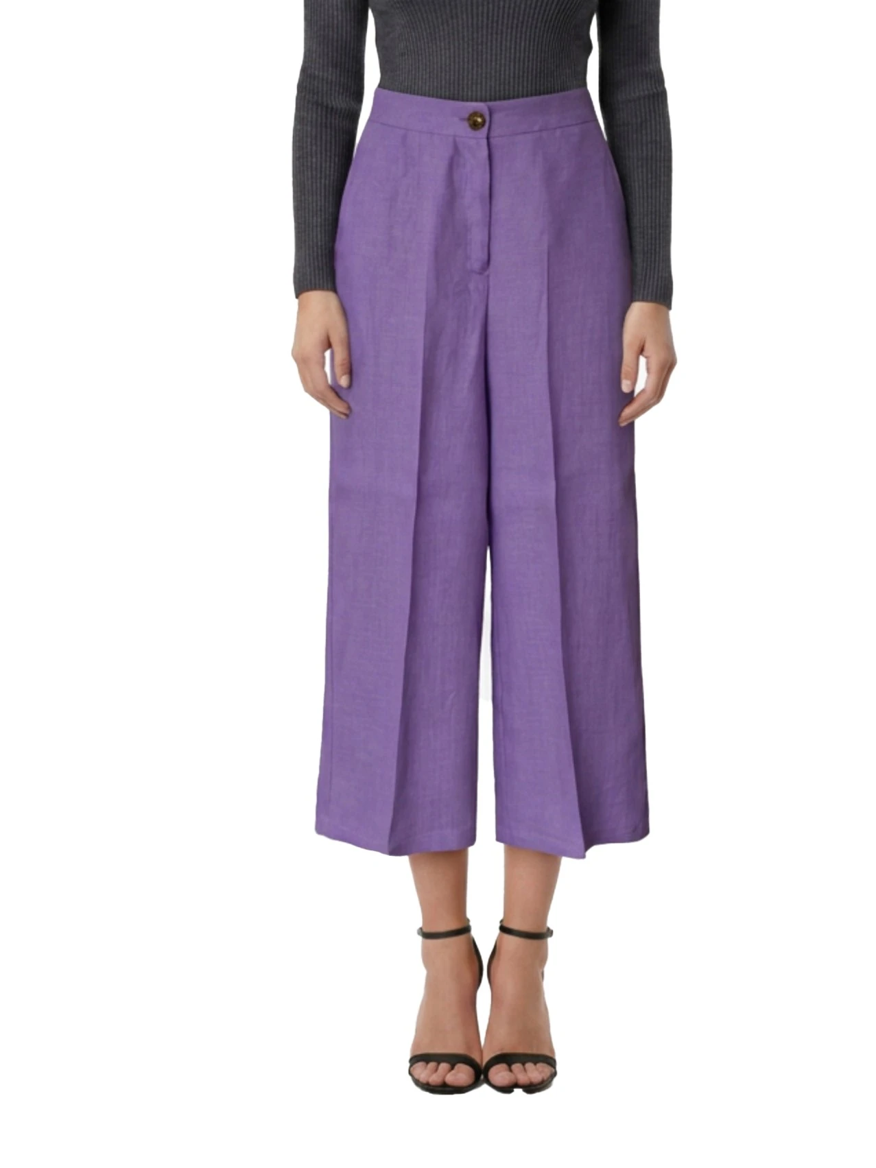 PANTALONE PALAZZO IN LINO CON PIEGA STIRATA E TASCHE LATERALI DONNA VIOLA