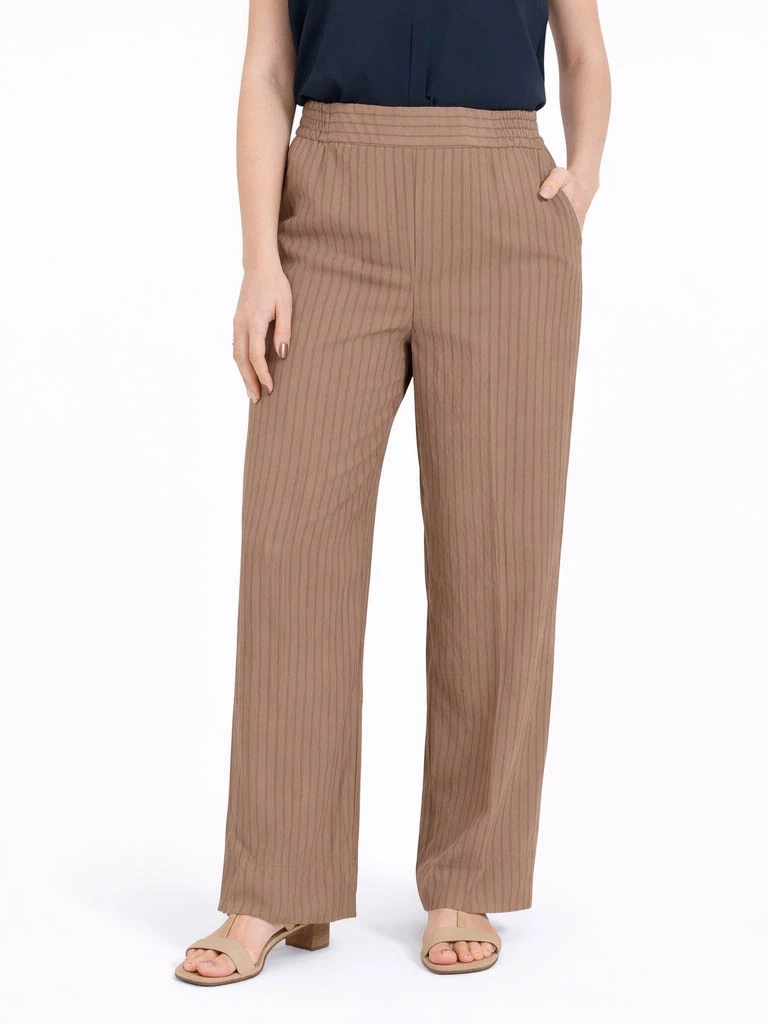 PANTALONI CHINO  CON INSERTO ELASTICO IN VISCOSA E ORLO ALTO DONNA MARRONE