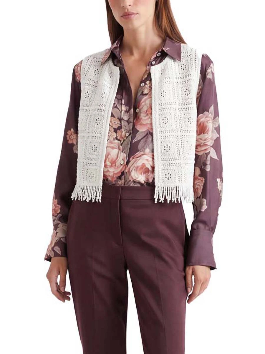 GILET CORTO CON FRANGE DECORATIVE DONNA BIANCO