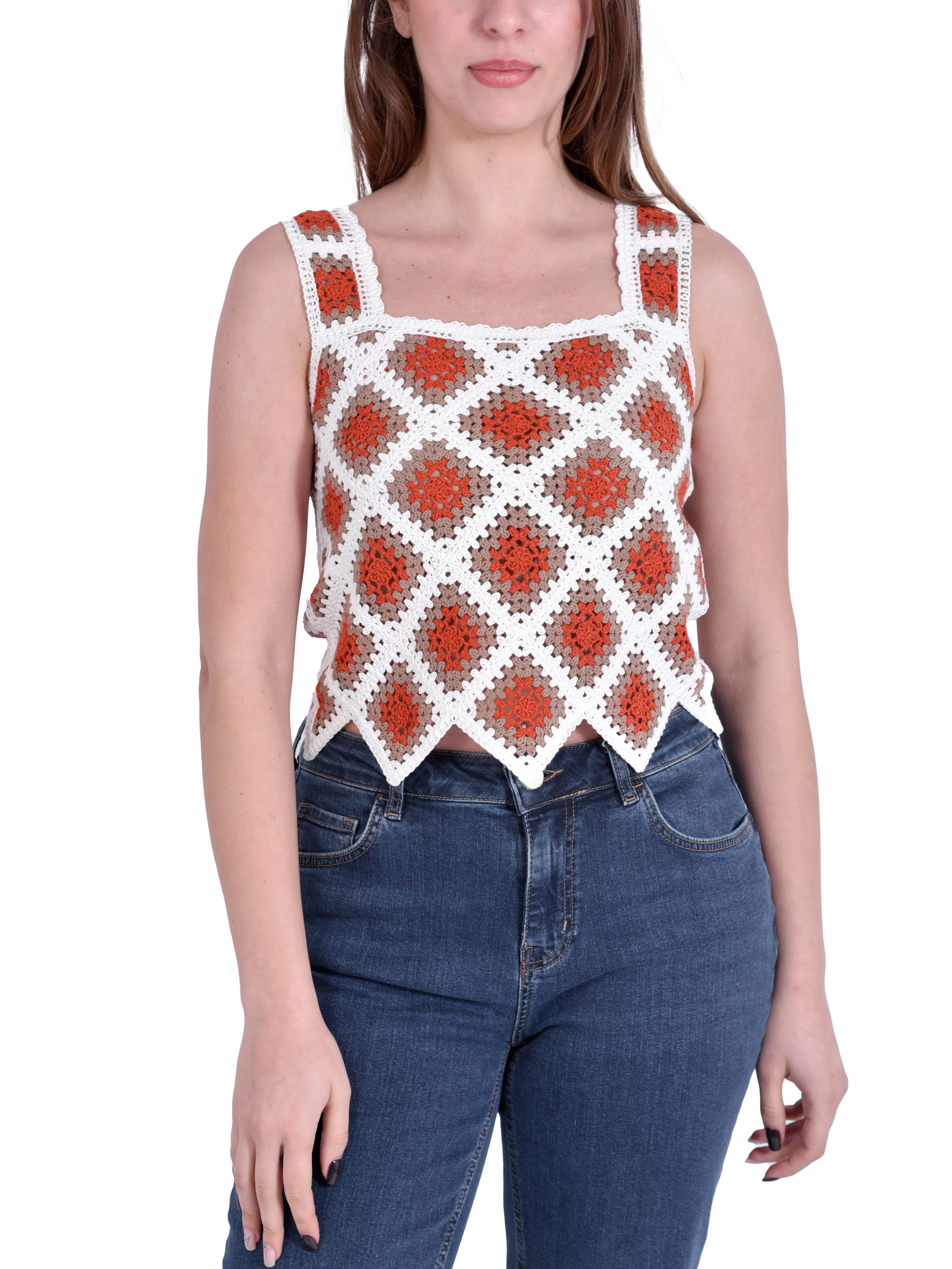 TOP IN FILATO DI MISTO COTONE CON LAVORAZIONE CROCHET DONNA BIANCO