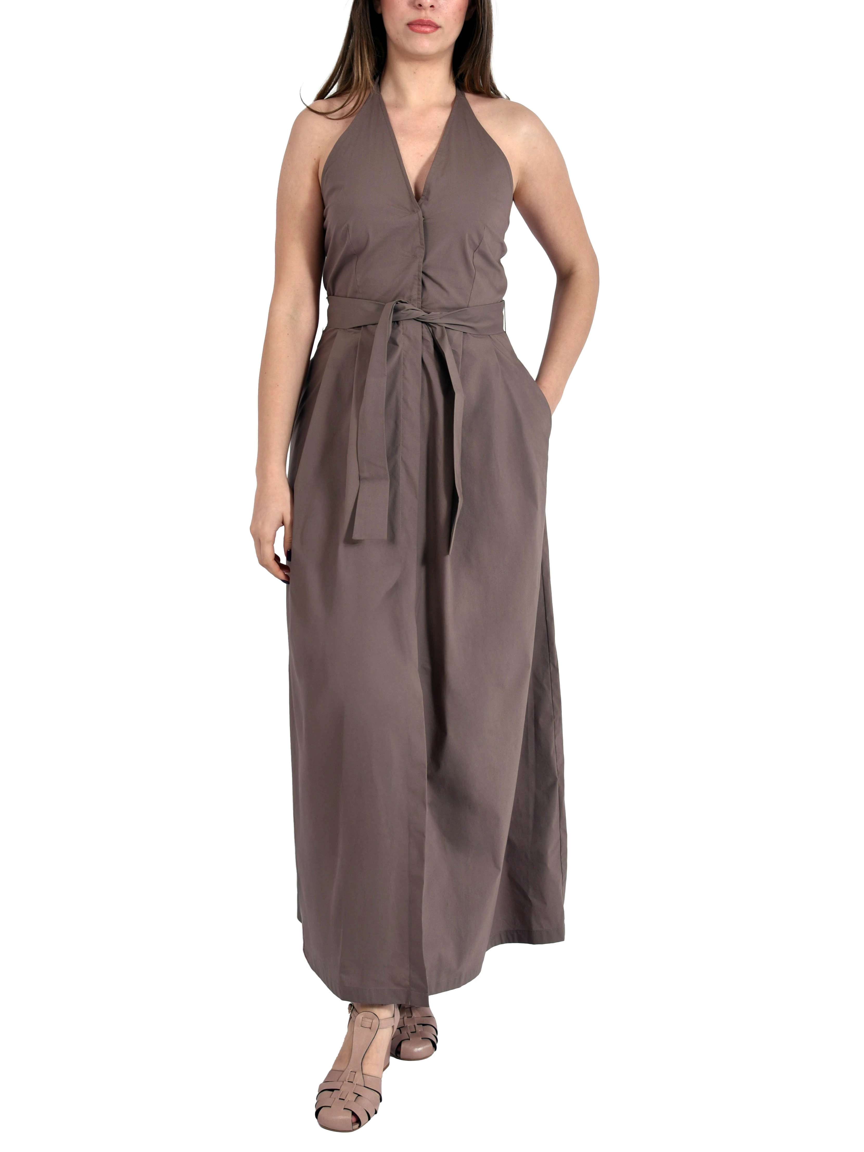 VESTITO LUNGO CON SCOLLO ALL'AMERICANA DONNA TORTORA