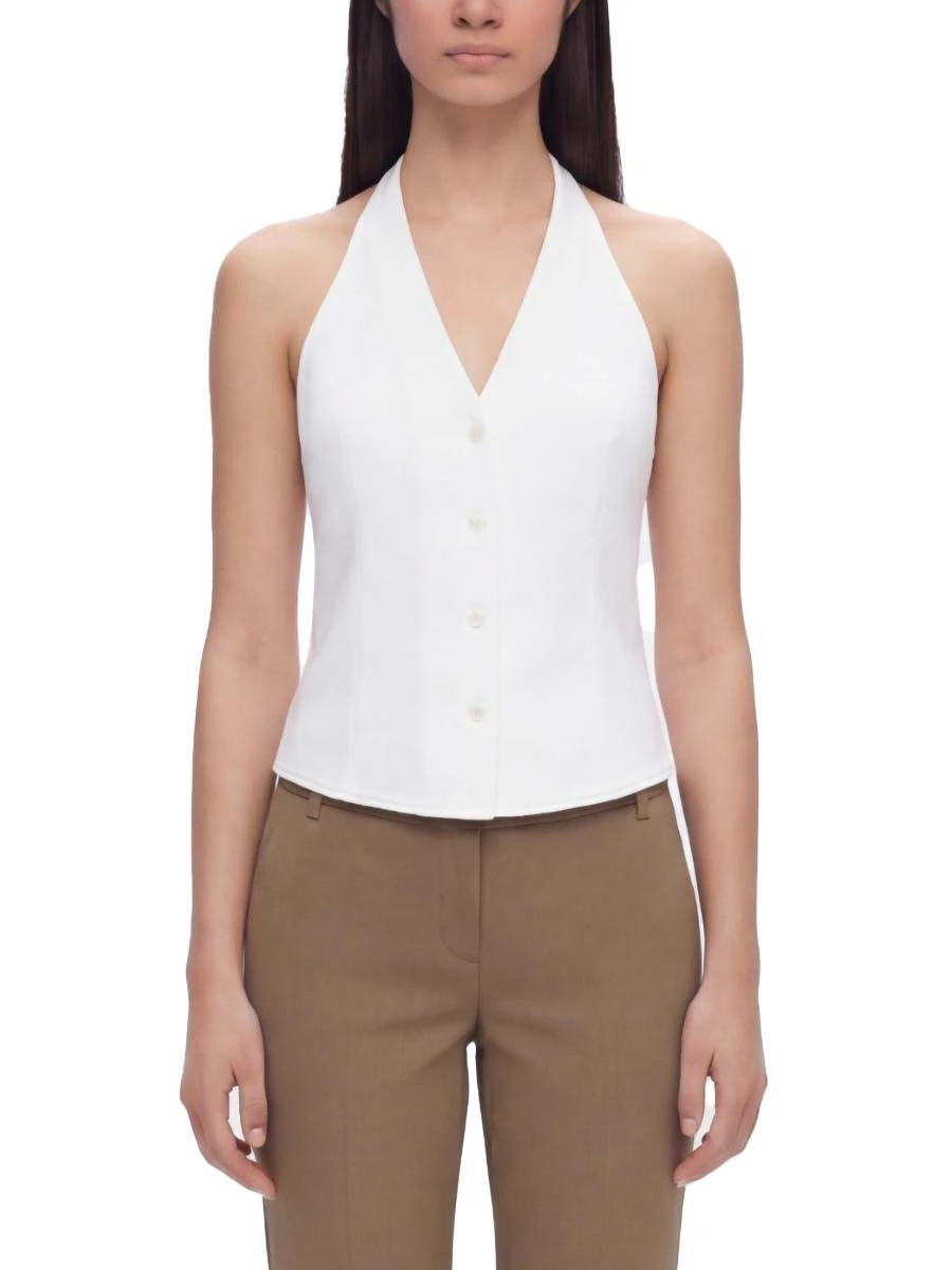 TOP IN MISTO COTONE CON BOTTONCINI A VISTA DONNA BIANCO