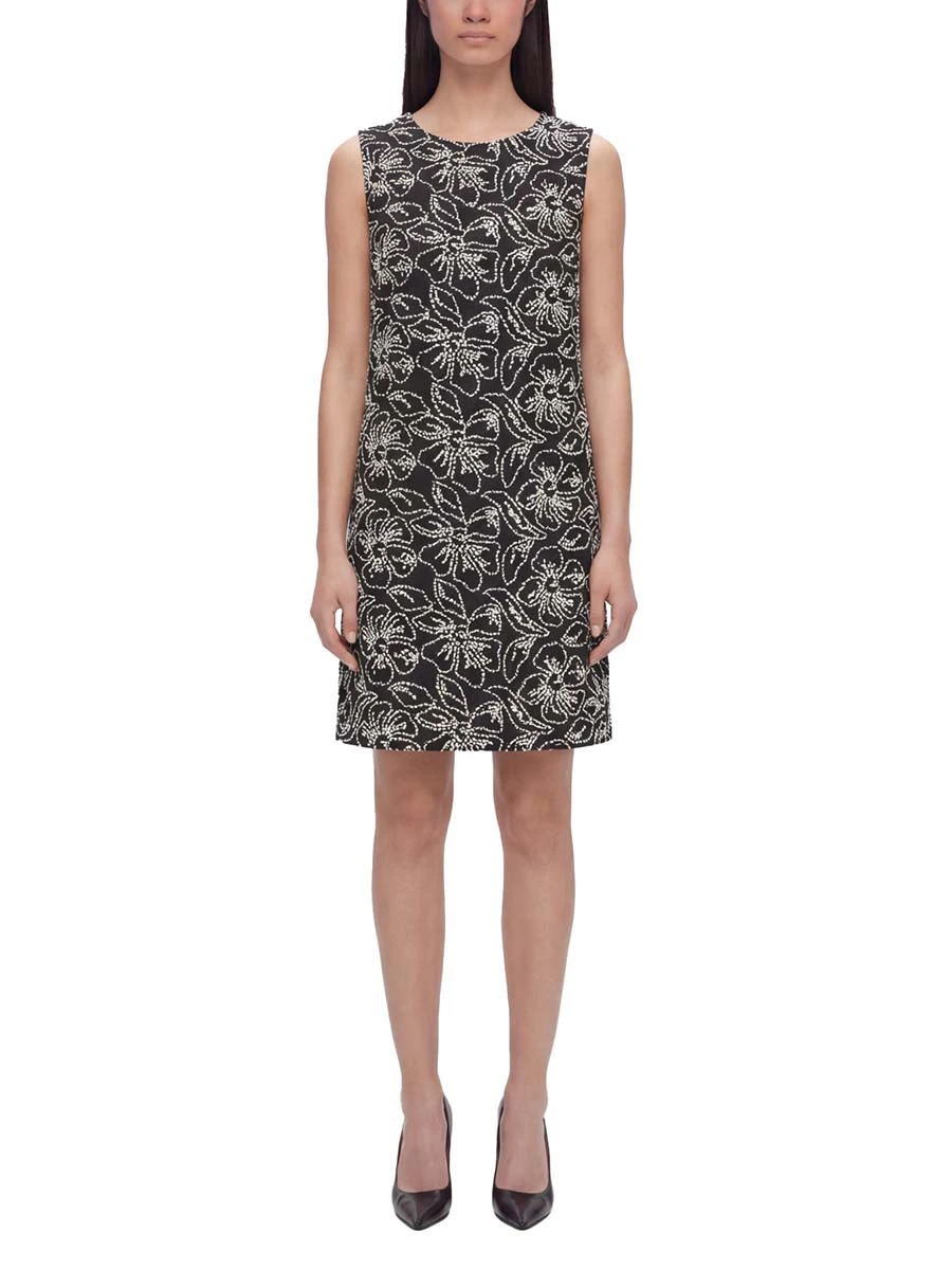 VESTITO CORTO CON RICAMI A CONTRASTO DONNA NERO