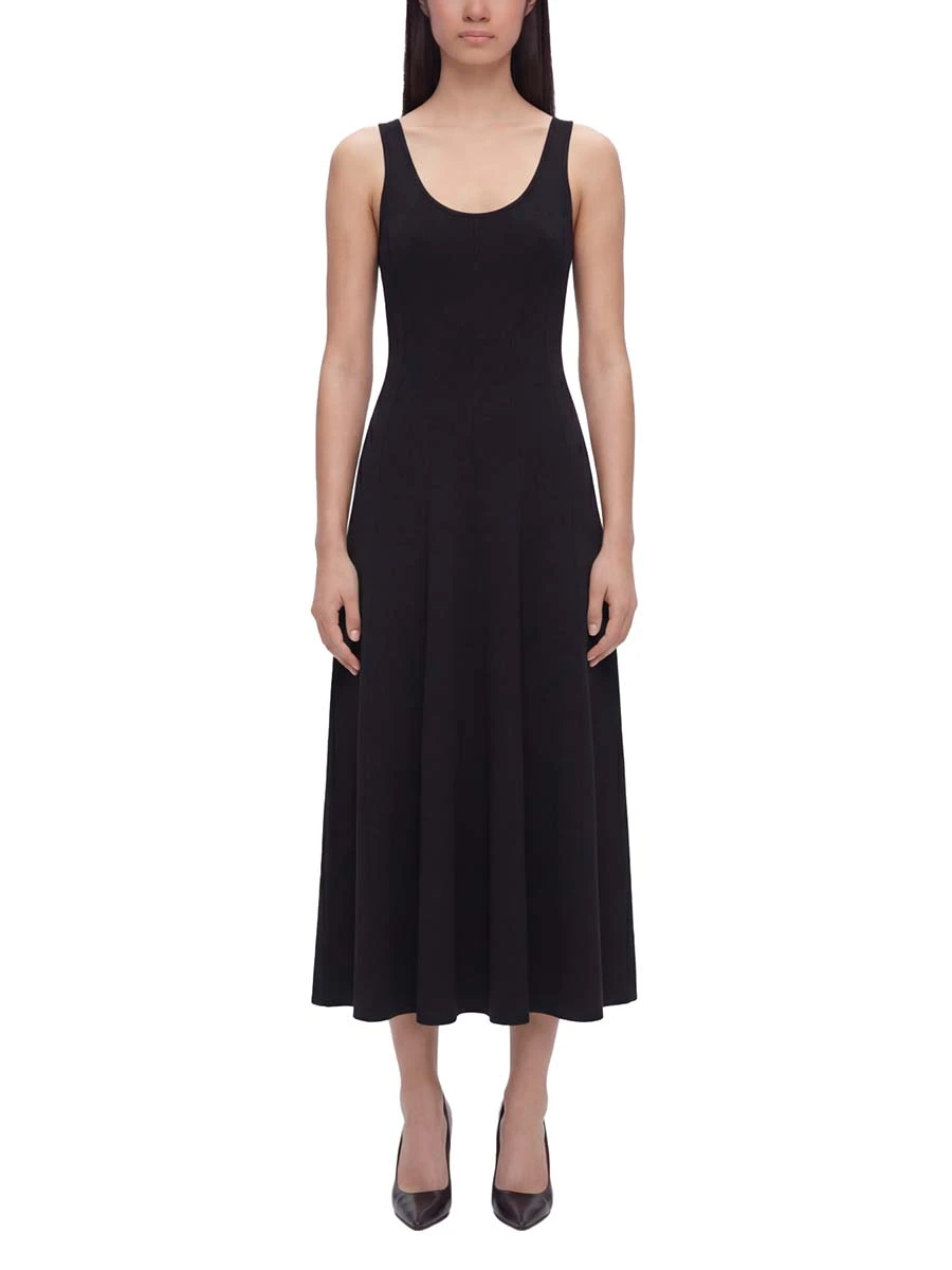 VESTITO LUNGO IN LINO SCOLLO QUADRATO DONNA NERO