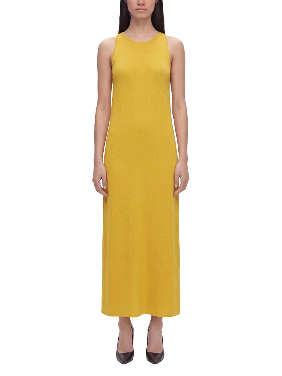 VESTITO LUNGO IN LINO CON SPACCHI LATERALI DONNA GIALLO