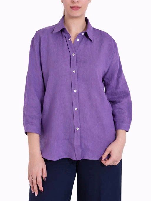 CAMICIA IN PURO LINO CON MANICHE A TRE QUARTI DONNA VIOLA