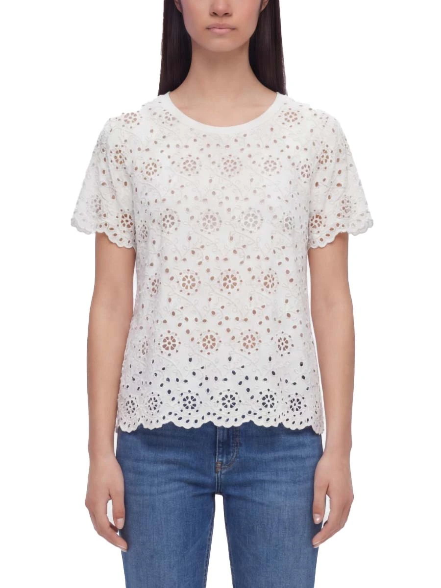 T-SHIRT MANICA CORTA IN COTONE SANGALLO DONNA BIANCO