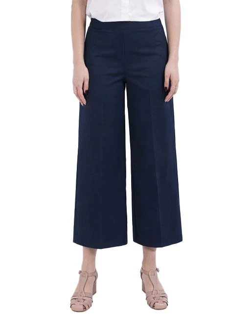 PANTALONE PALAZZO CON TASCHE A FILETTO E INSERTO ELASTICO SUL RETRO DONNA BLU