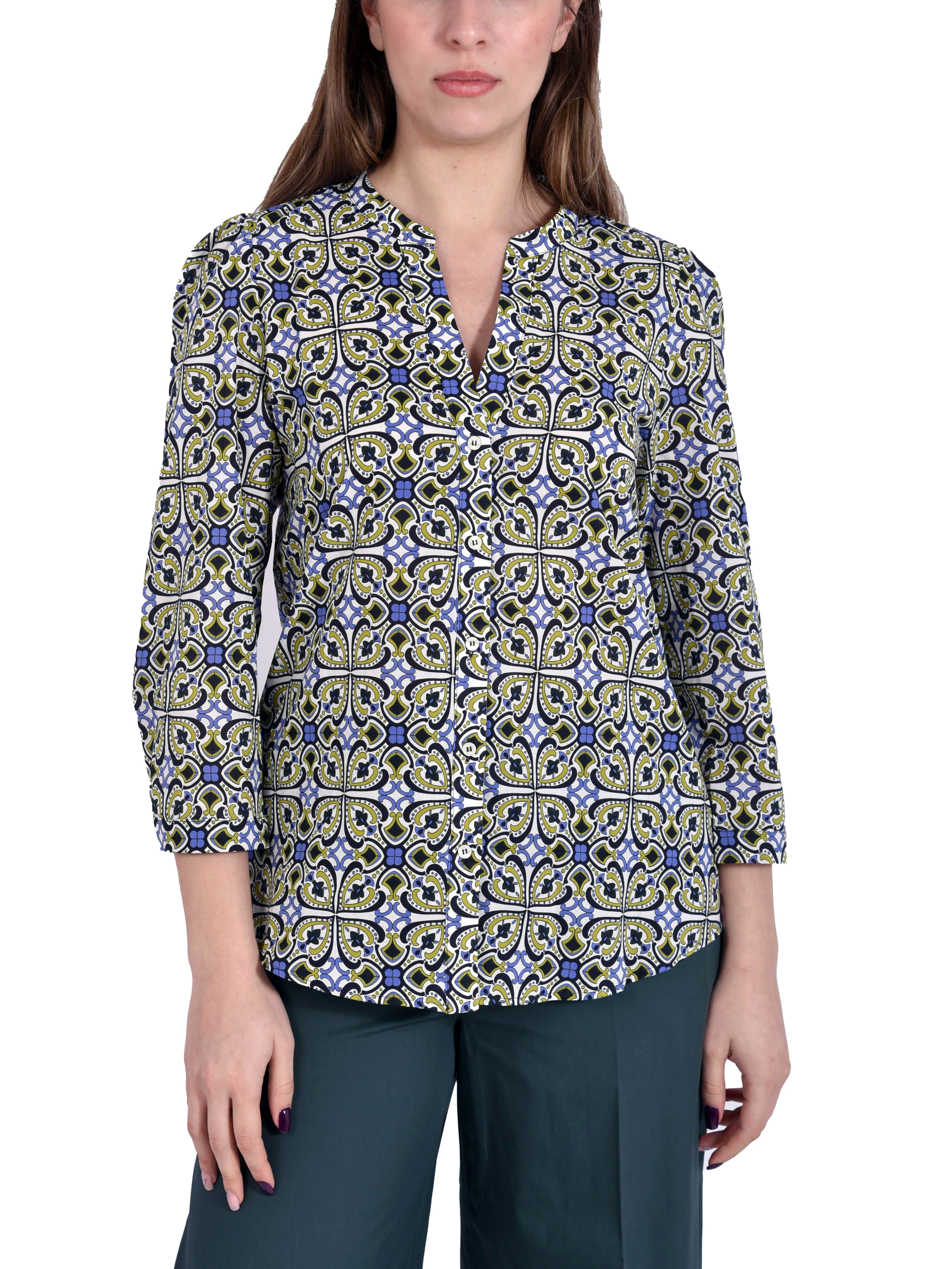 BLUSA IN MUSSOLA STAMPATA DONNA AZZURRO