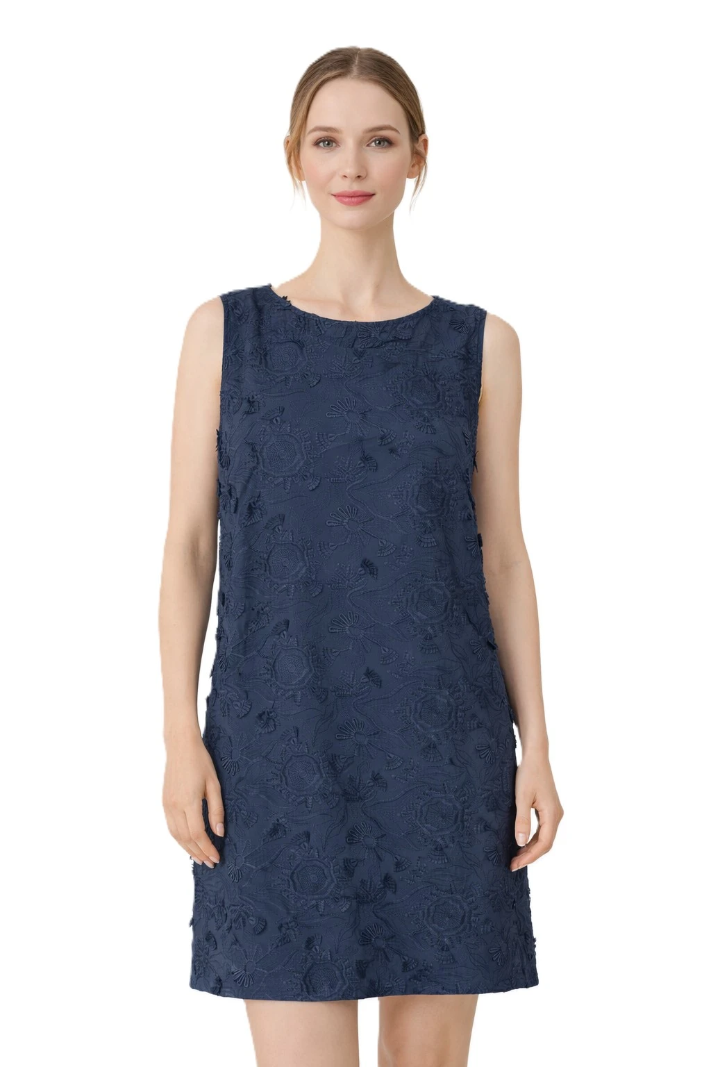 VESTITO CORTO SMANICATO IN COTONE RICAMATO  DONNA BLU