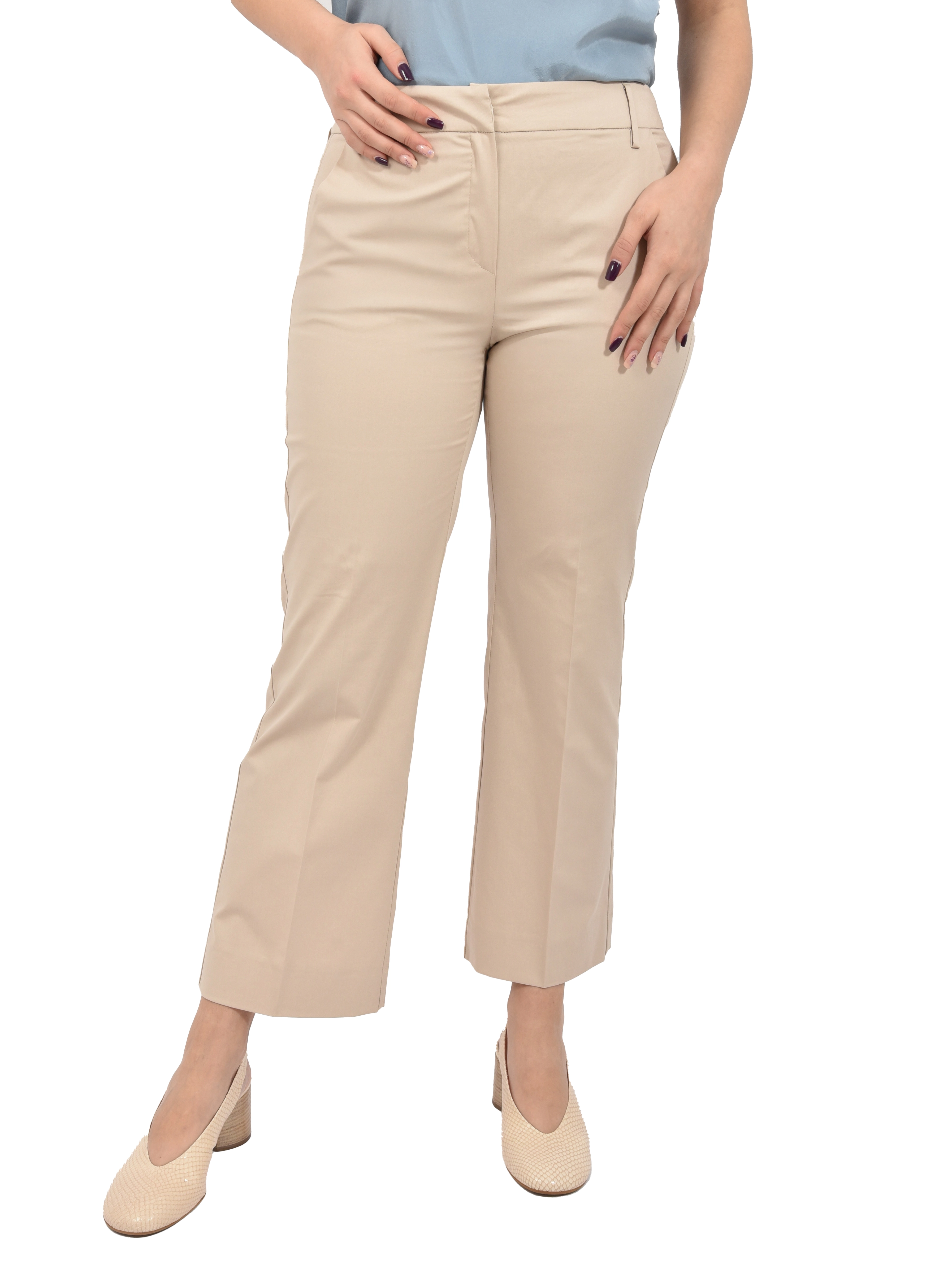 PANTALONE PALAZZO IN GARBADINA DI COTONE STRETCH CON TASCHE LATERALI DONNA BEIGE