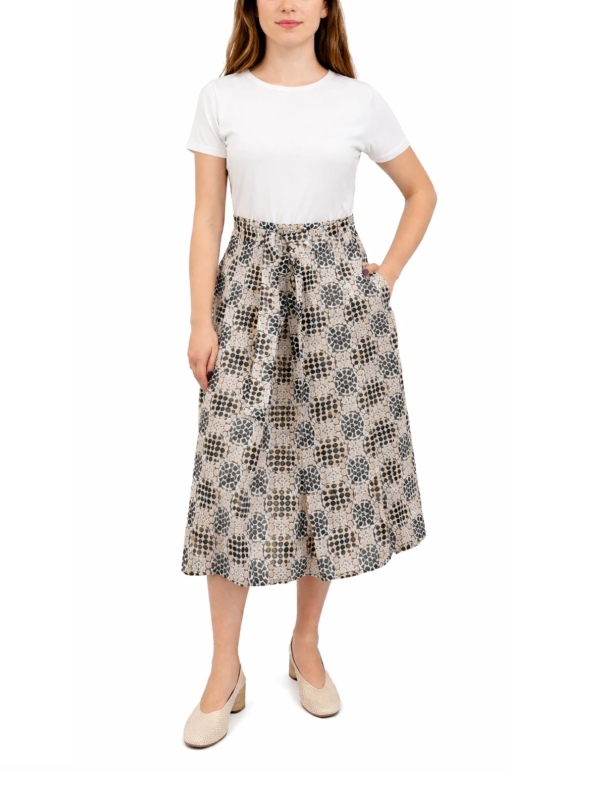 VESTITO LUNGO CON GONNA ALTA E STAMPA GEOMETRICA DONNA VERDE