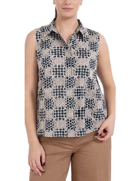 CAMICIA SMANICATA IN POPELINE DI COTONE DONNA STAMPATA VERDE