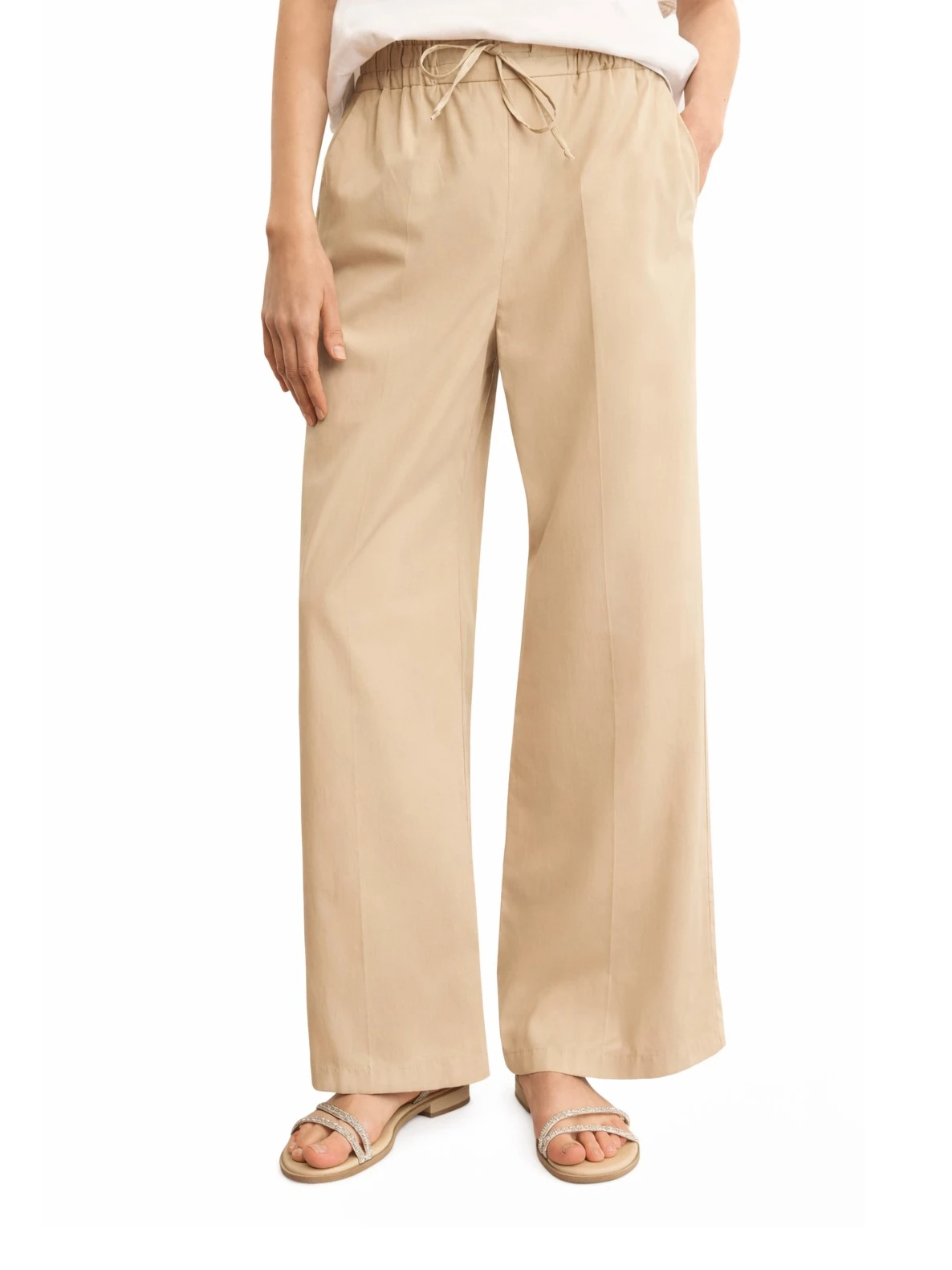 PANTALONE PALAZZO CON COULISSE IN VITA E INSERTO ELASTICO DONNA BEIGE