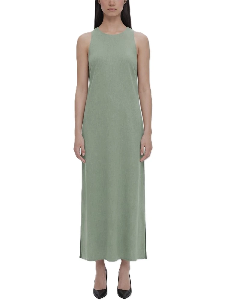 VESTITO LUNGO IN LINO CON SPACCHI LATERALI DONNA VERDE