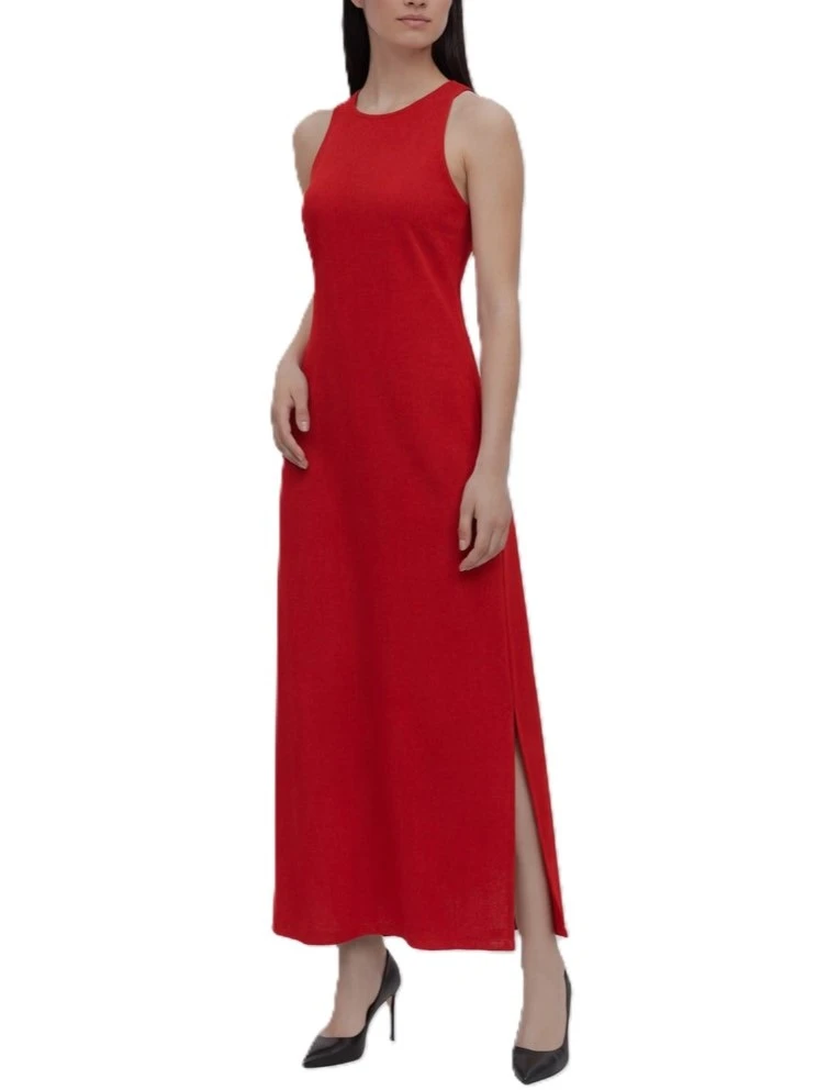 VESTITO LUNGO IN LINO CON SPACCHI LATERALI DONNA ROSSO