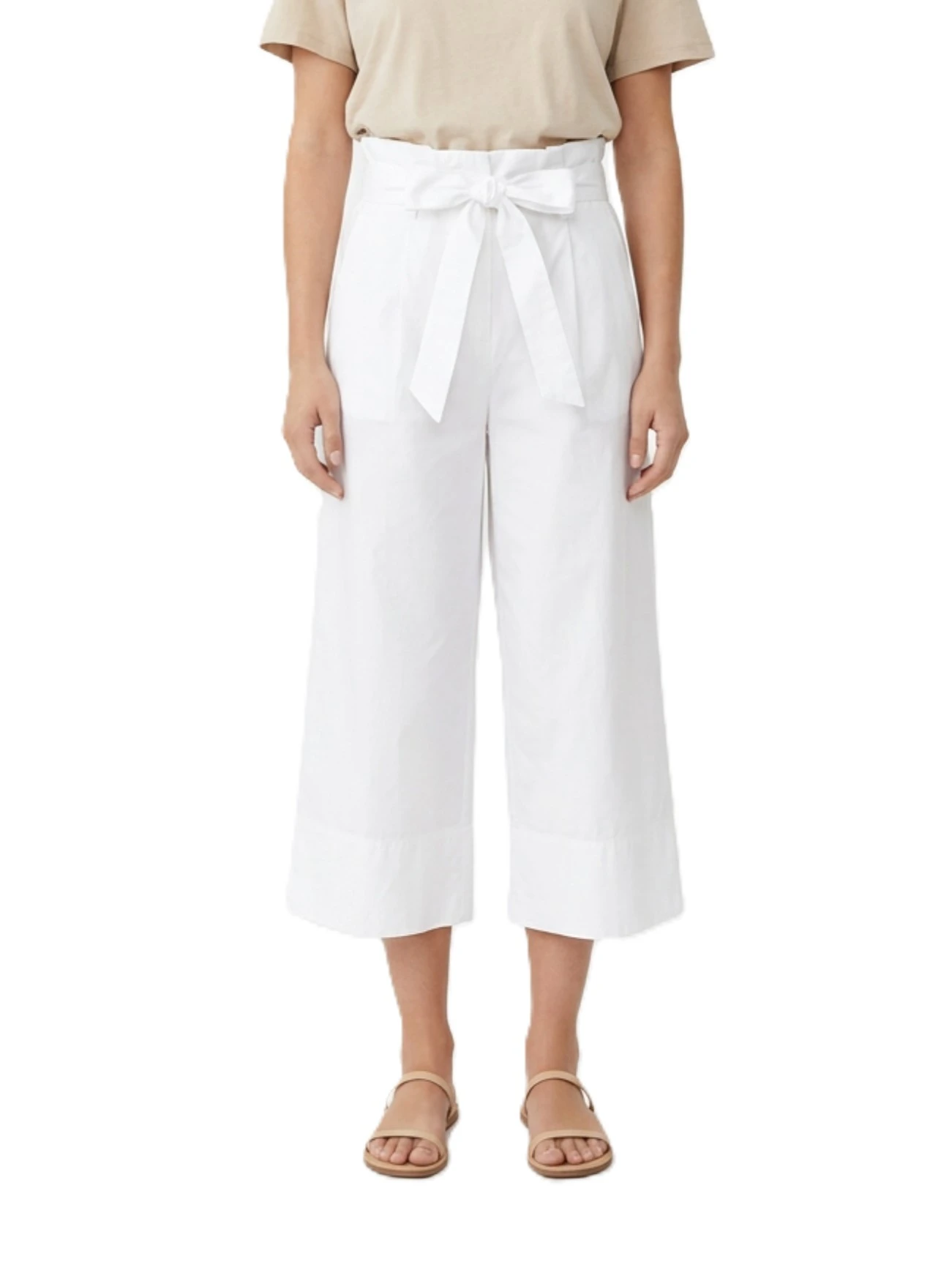 PANTALONE PALAZZO CON ORLO ALTO E MOTIVO PIEGHE DONNA BIANCO