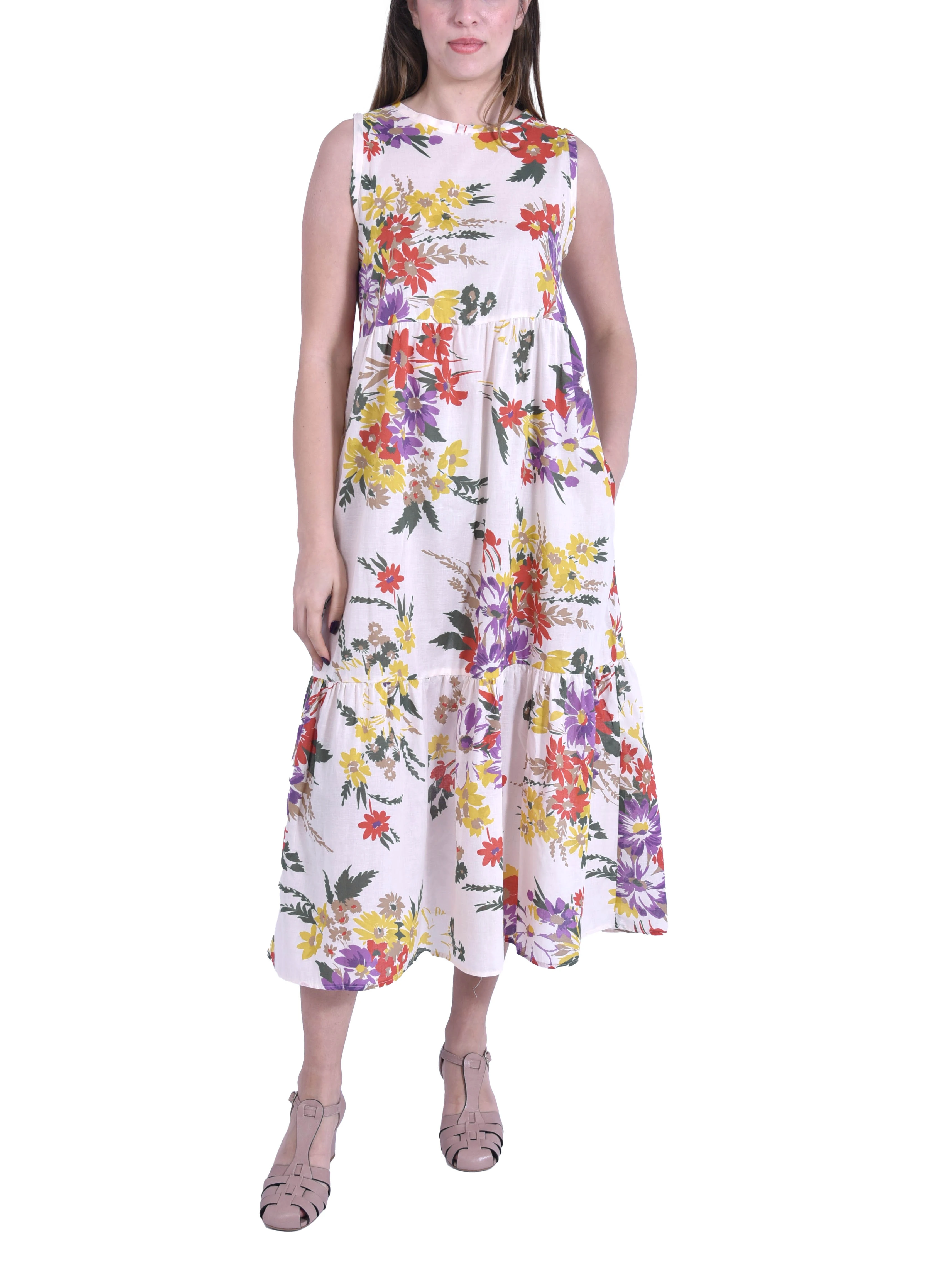 VESTITO LUNGO IN MUSSOLA DI COTONE CON LACCETTI DONNA BIANCO