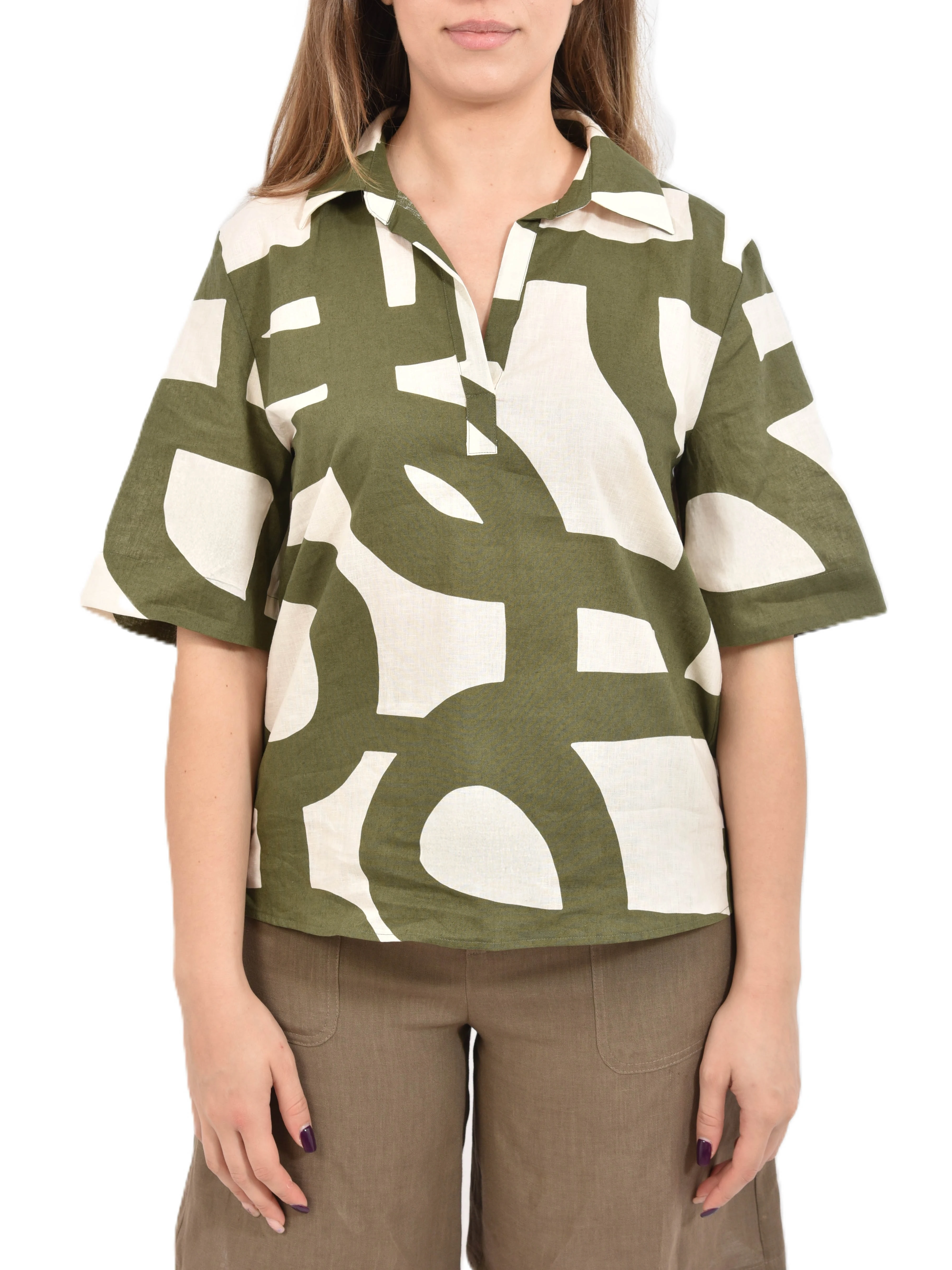 CAMICIA MANICA CORTA CON STAMPA FLOREALE DONNA VERDE