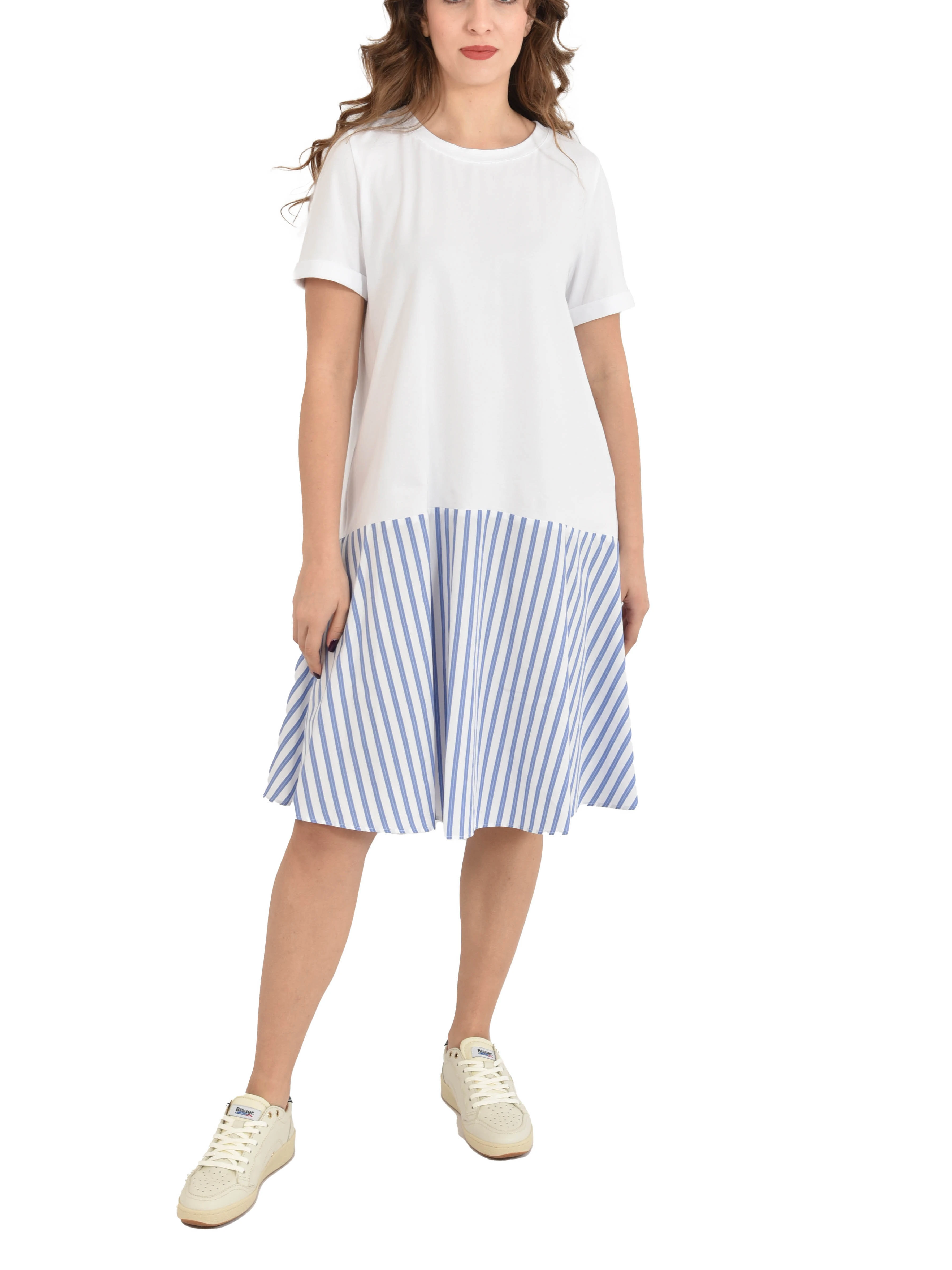 VESTITO CORTO IN JERSEY CON BALZA  DONNA BIANCO