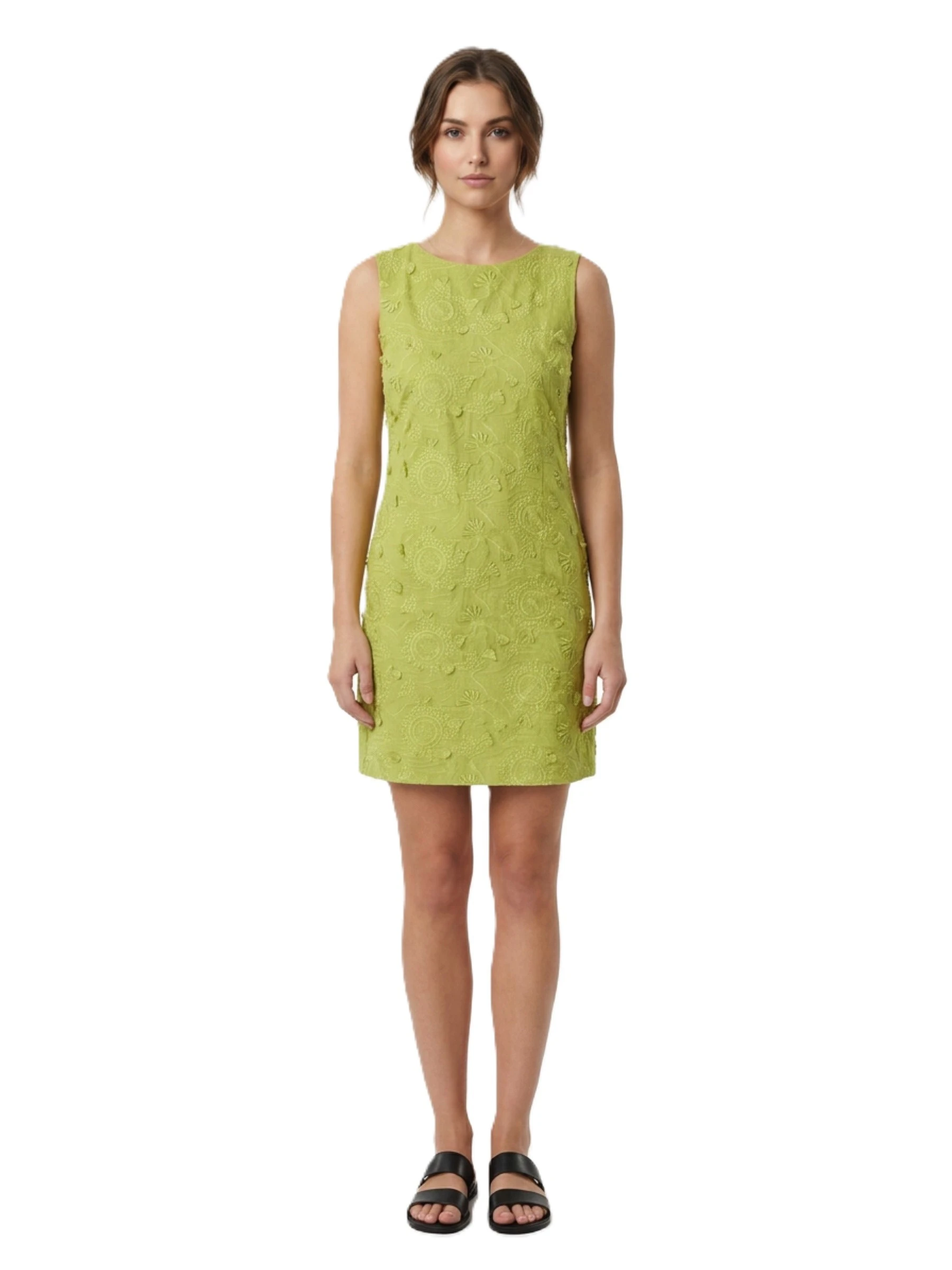 VESTITO CORTO SMANICATO IN COTONE RICAMATO  DONNA VERDE