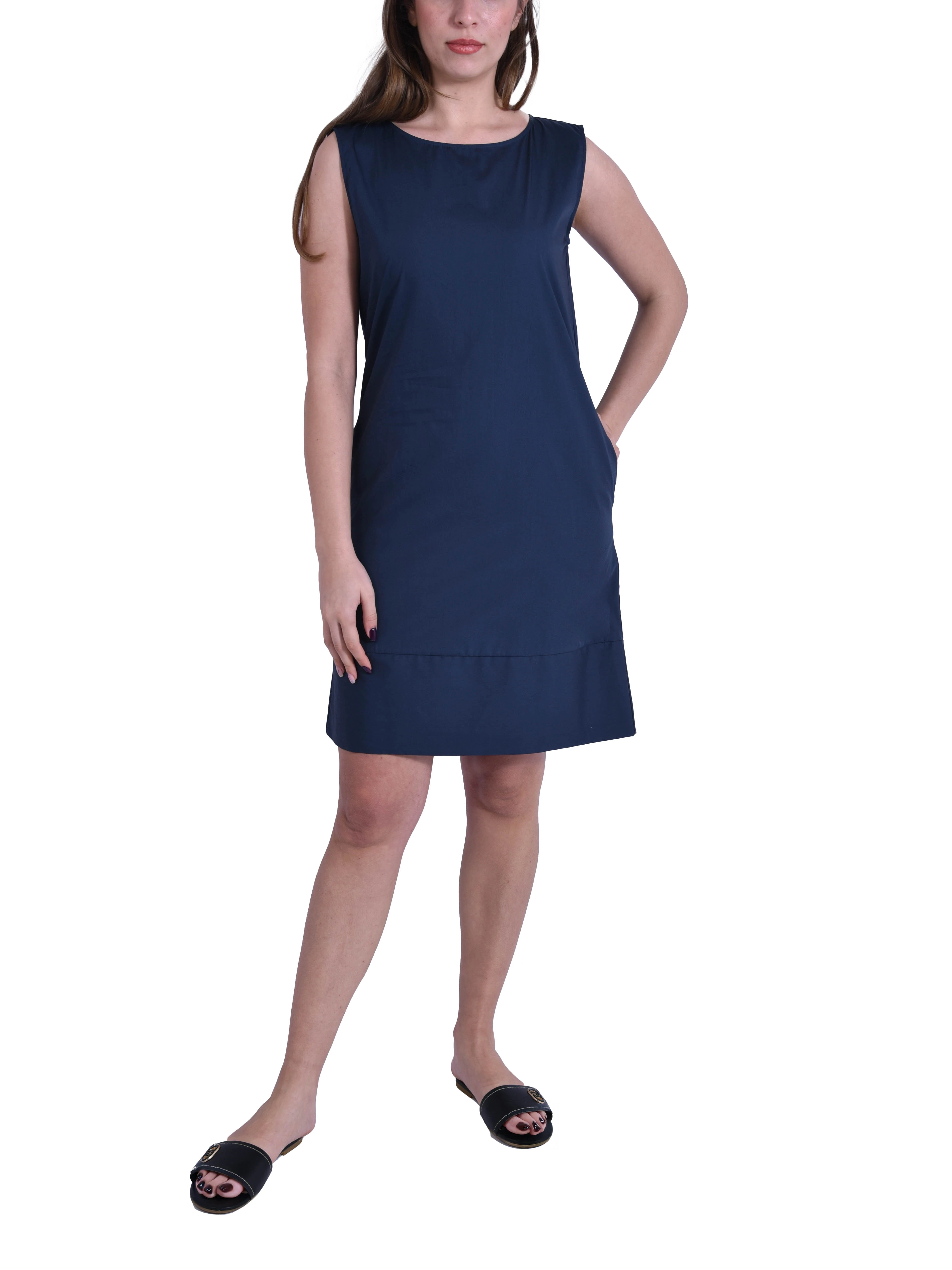 VESTITO CORTO SMANICATO IN PURO COTONE BLU