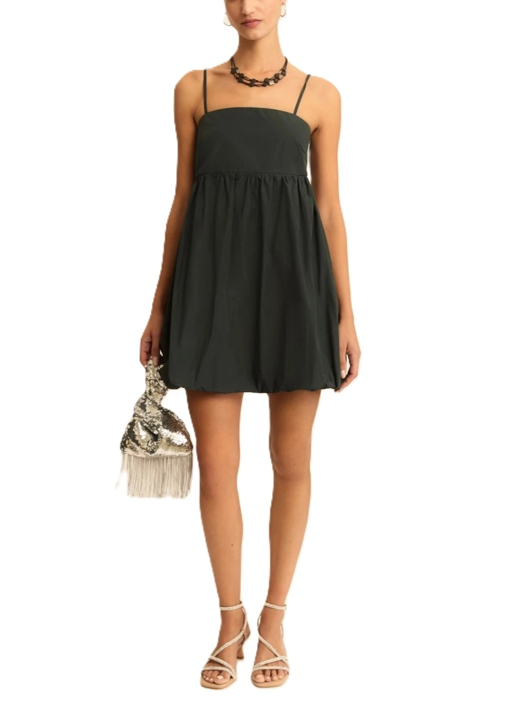 VESTITO CORTO CON GONNA A PALLONCINO E ARRICCIO IN VITA DONNA VERDE