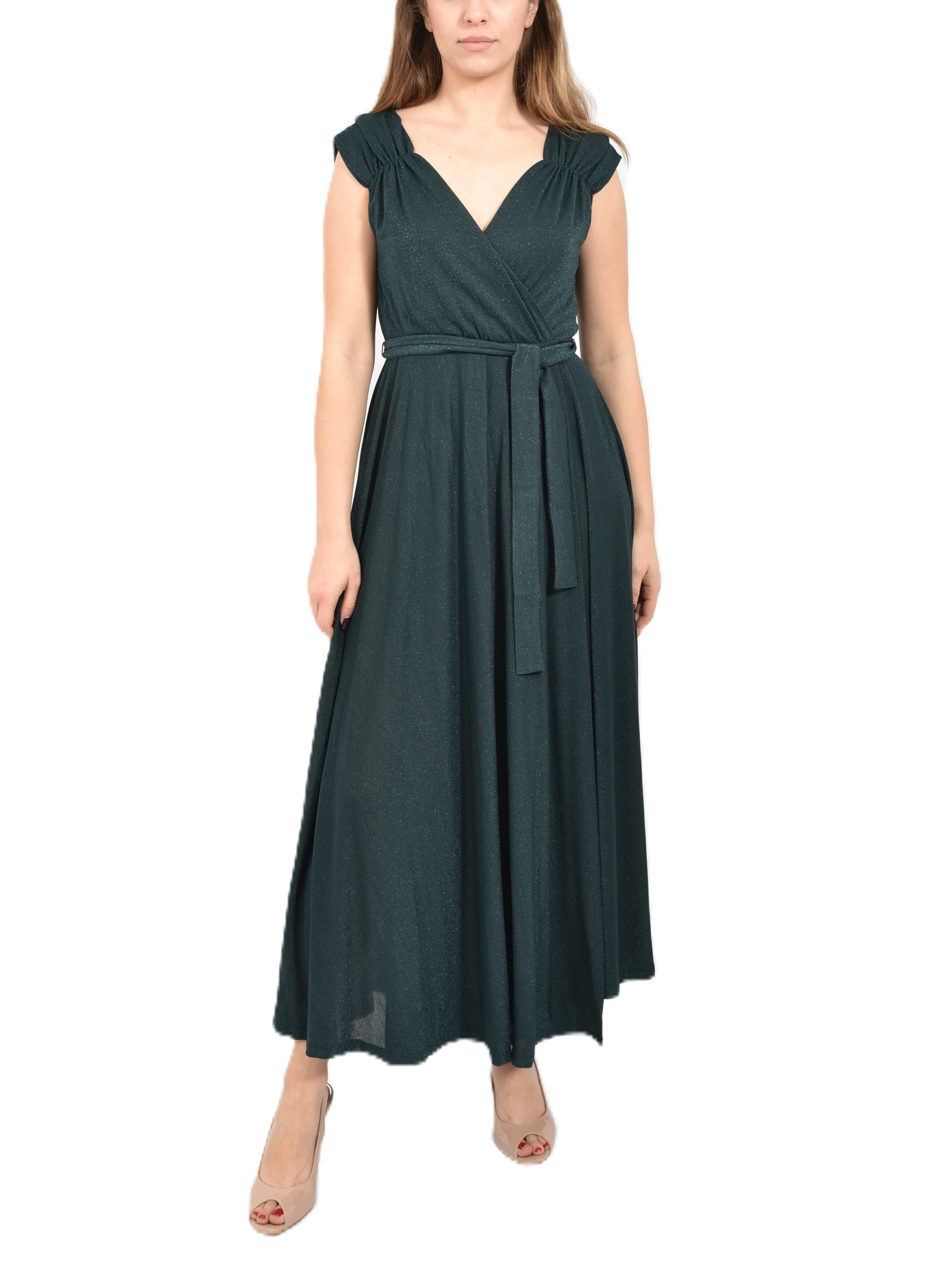 VESTITO CORTO  CON CARRE' POSTERIORE E BALZE IN JERSEY DONNA VERDE