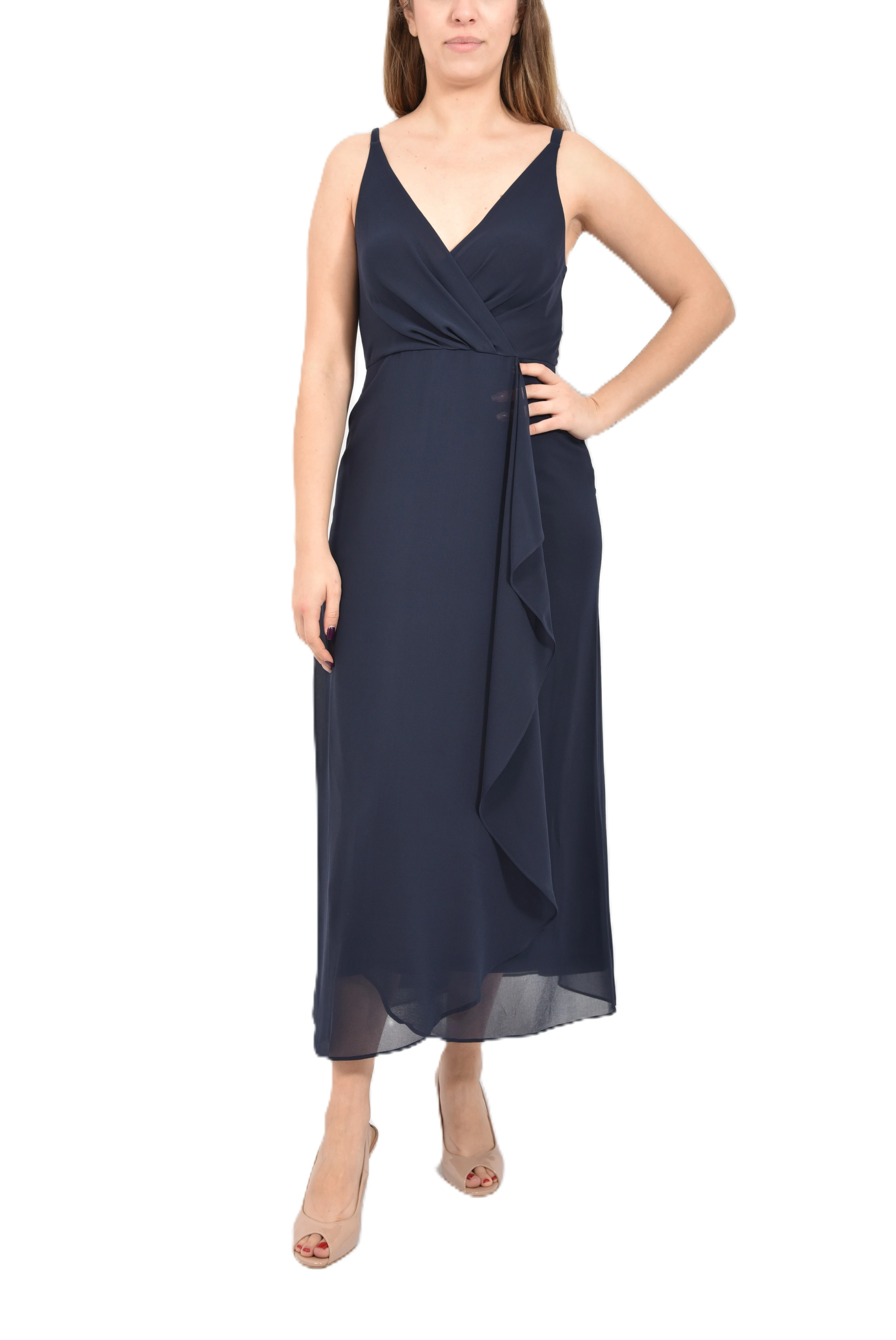 VESTITO LUNGO CON CORPINO CON INCROCIO FRONTALE DONNA BLU