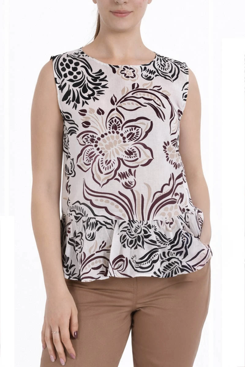 TOP IN MUSSOLA DI COTONE CON BALZA ARRICCIATA DONNA BIANCO