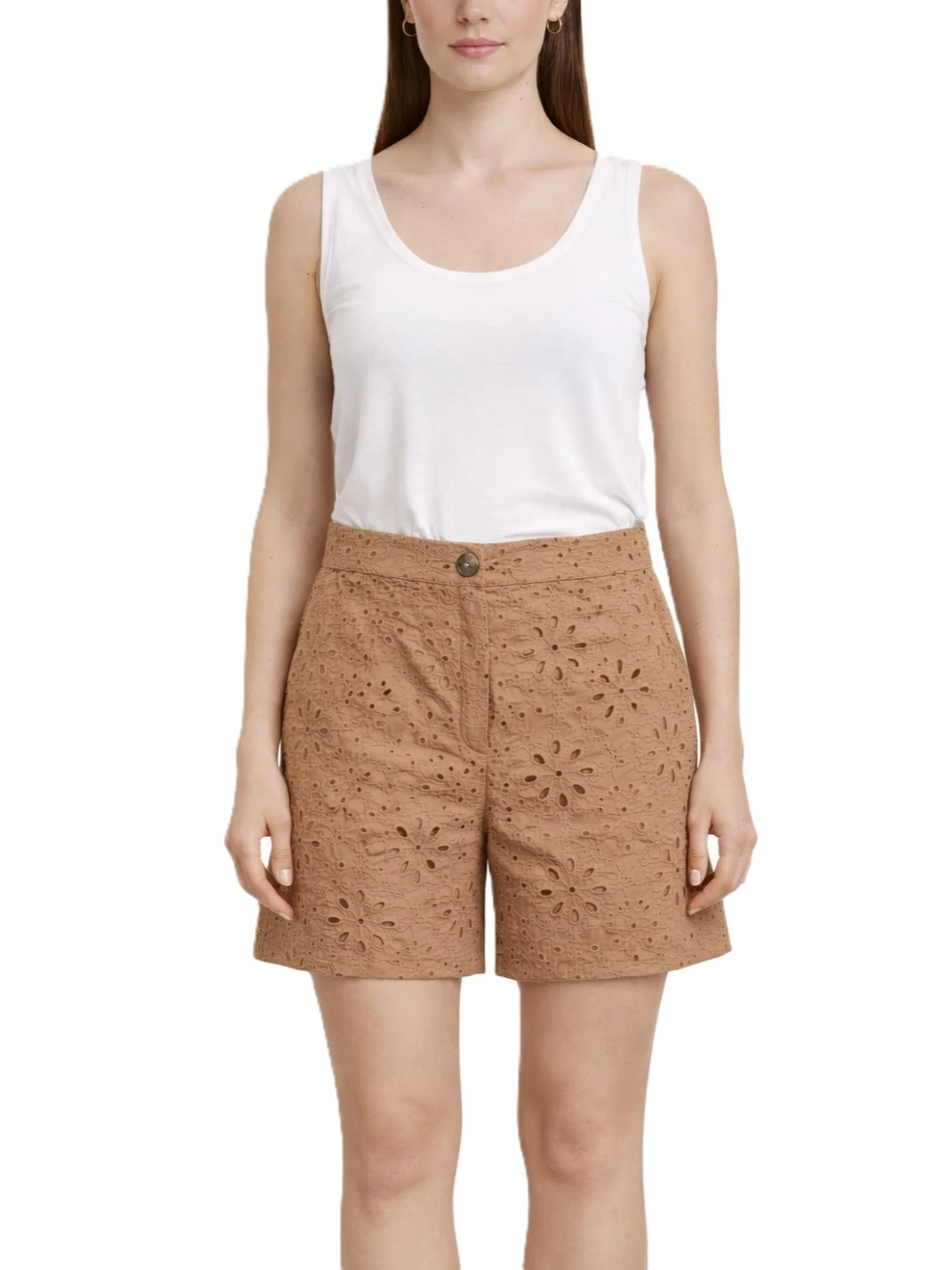 SHORTS IN MUSSOLA DI COTONE CON RICAMO SANGALLO DONNA MARRONE