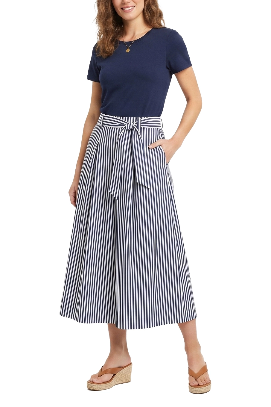 VESTITO LUNGO IN DOPPIO MATERIALE E E CINTURA DONNA BLU