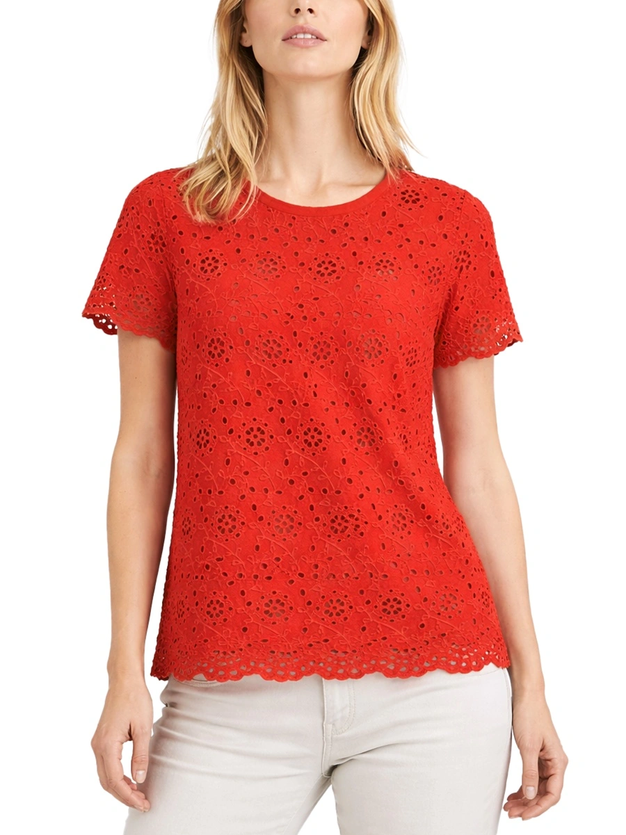 T-SHIRT MANICA CORTA IN COTONE SANGALLO DONNA ROSSO