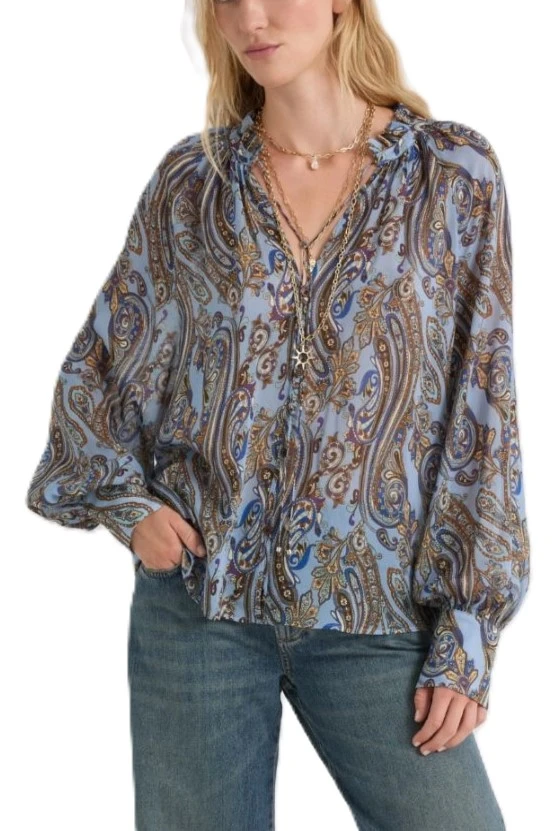 BLUSA IN GEORGETTE CON DETTAGLI ARRICCIATI DONNA AZZURRO