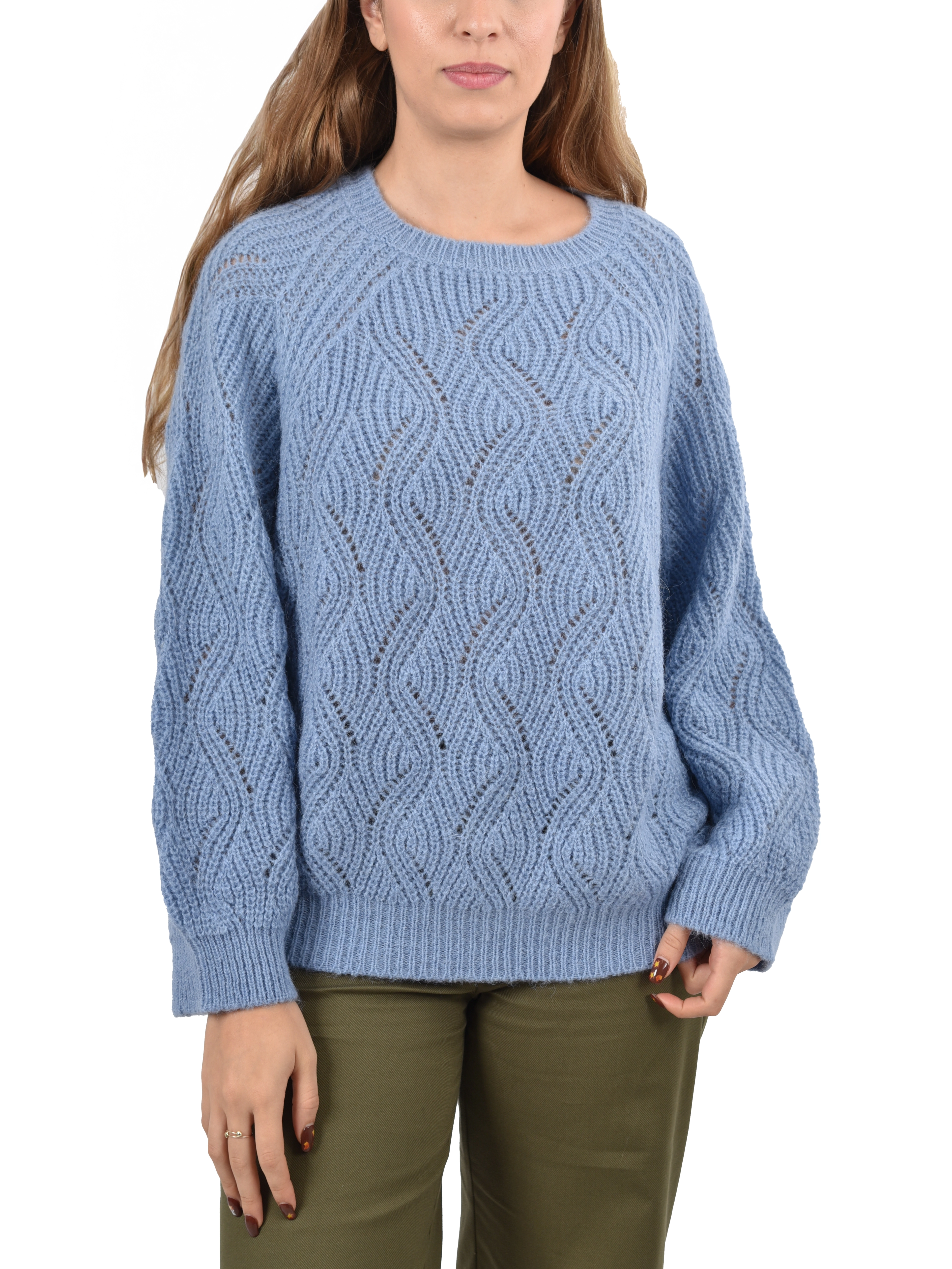 MAGLIA GIROCOLLO IN MISTO ALPACA CON LAVORAZIONE A ONDE DONNA AZZURRO