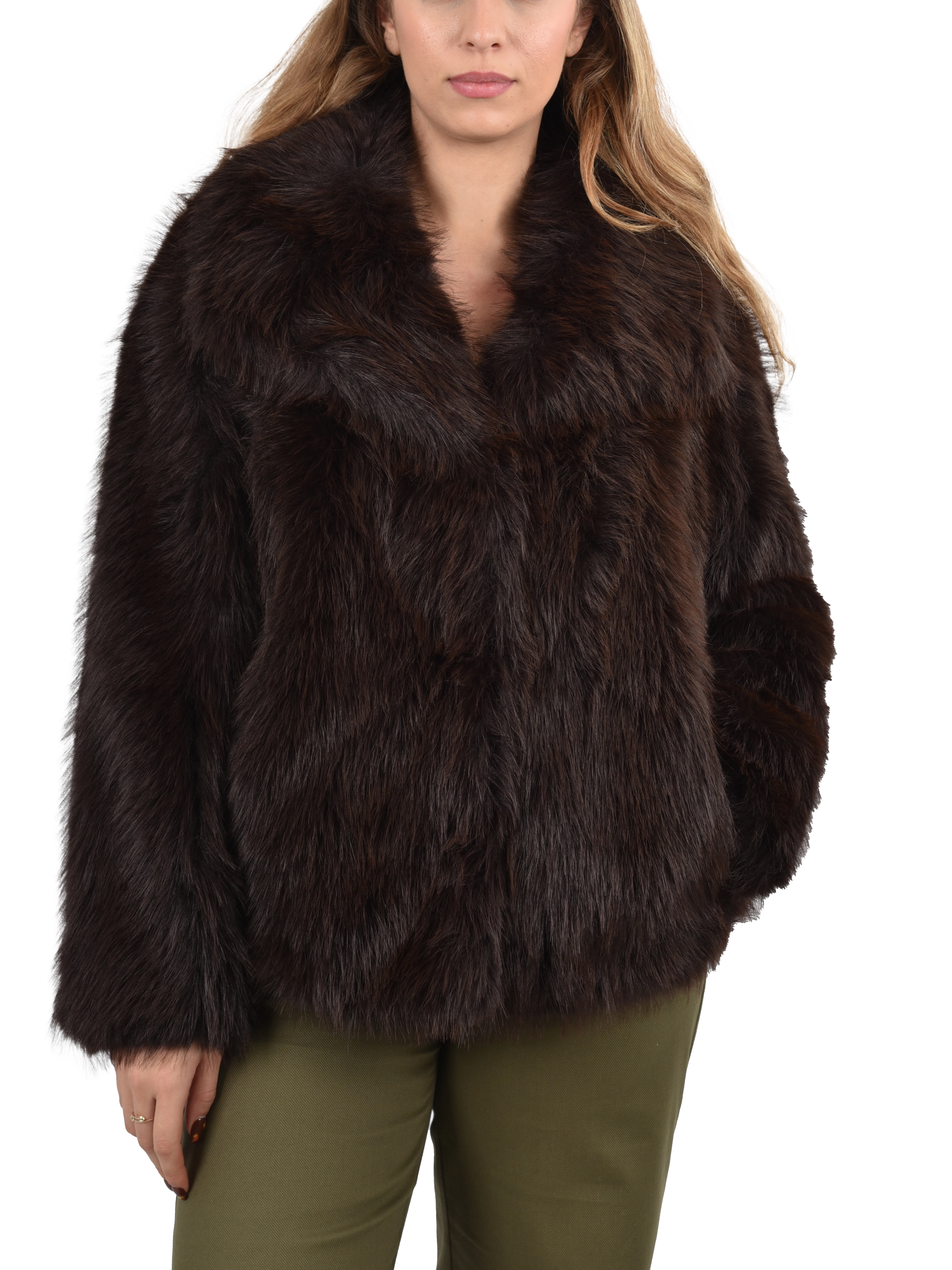 GIACCA CORTA OVERSIZE EFFETTO PELLICCIA DONNA MARRONE