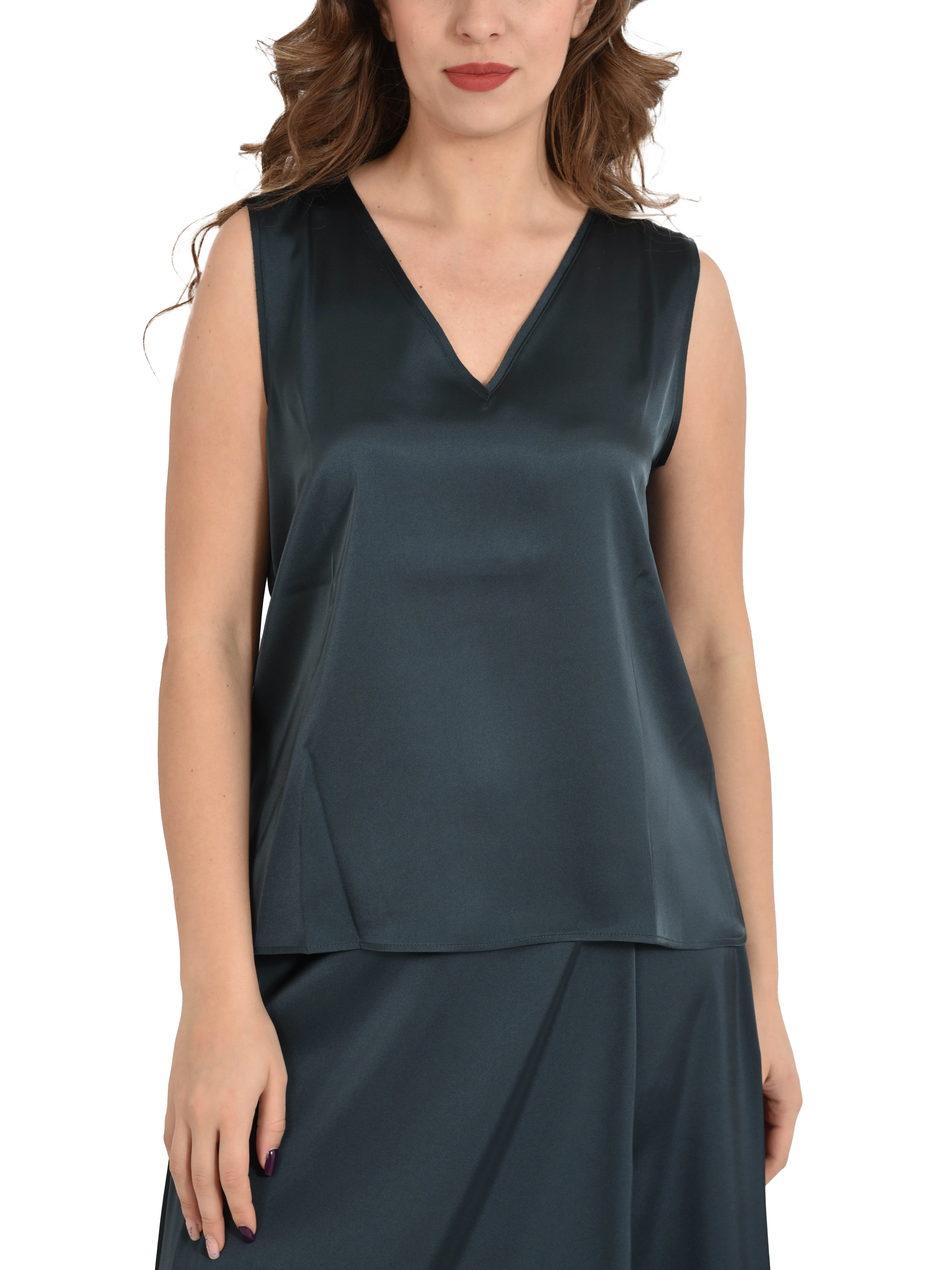 TOP SMANICATO IN RASO CON SCOLLO A V DONNA VERDE
