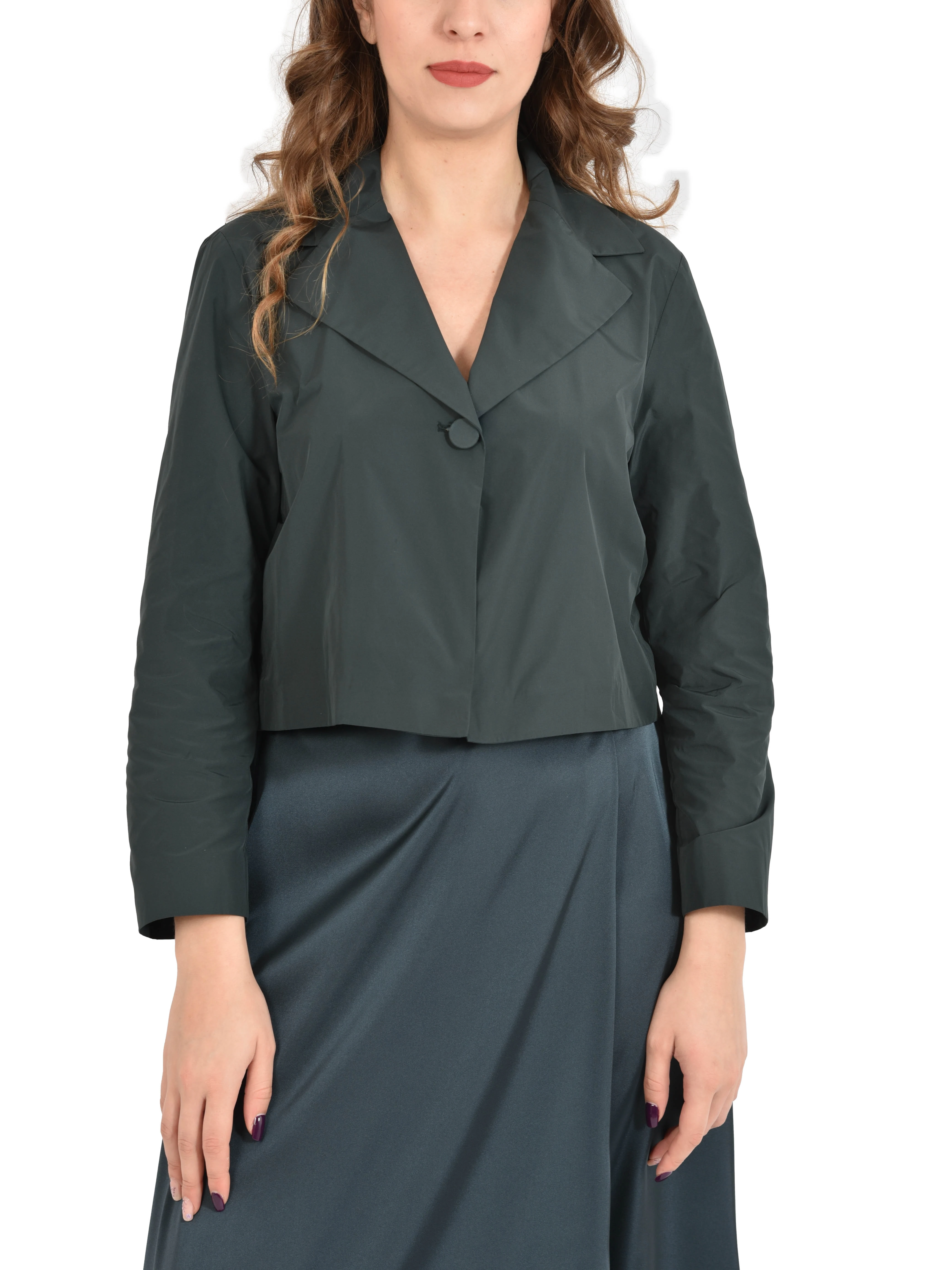 GIACCA CORTA CON BOTTONE SINGOLO RIVESTITO DONNA VERDE